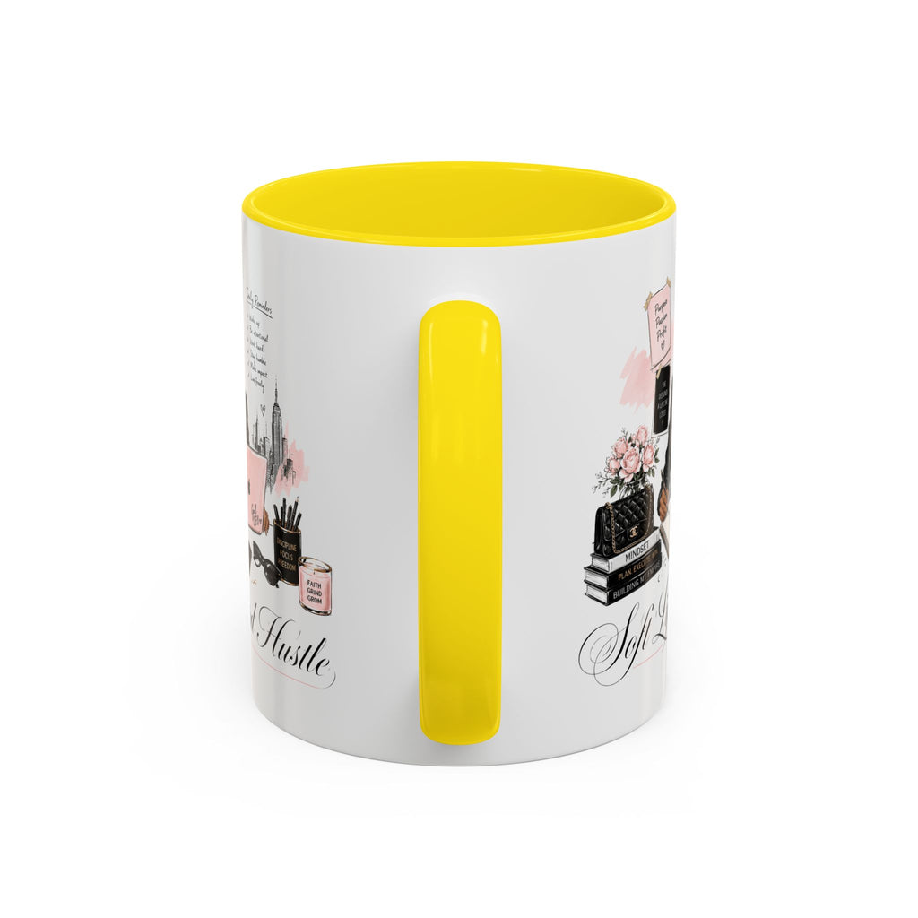 Soft Life, Hard Hustle Accent Coffee Mug – Pink & Black Motivational Office Gift