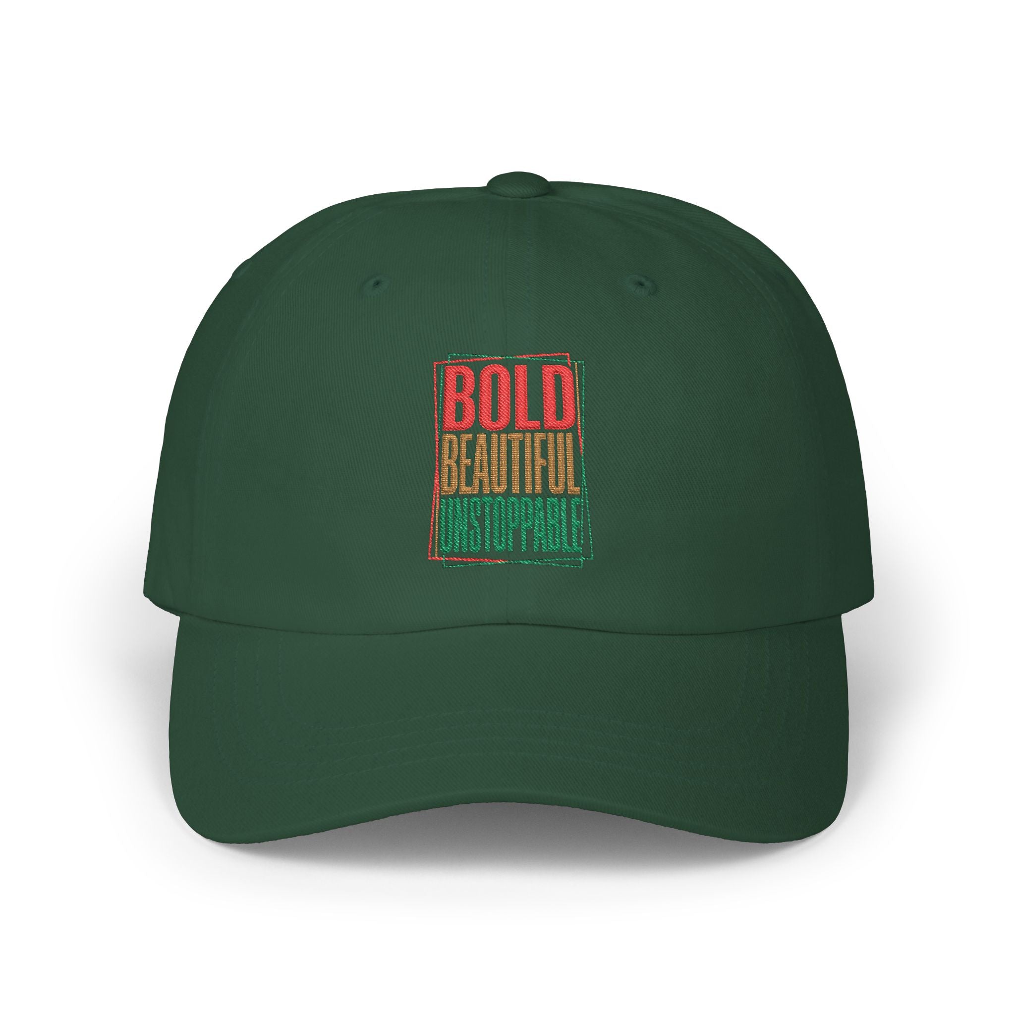 Dad Cap — "Bold, Beautiful, Unstoppable" Vintage Rasta Text Embroidered Hat