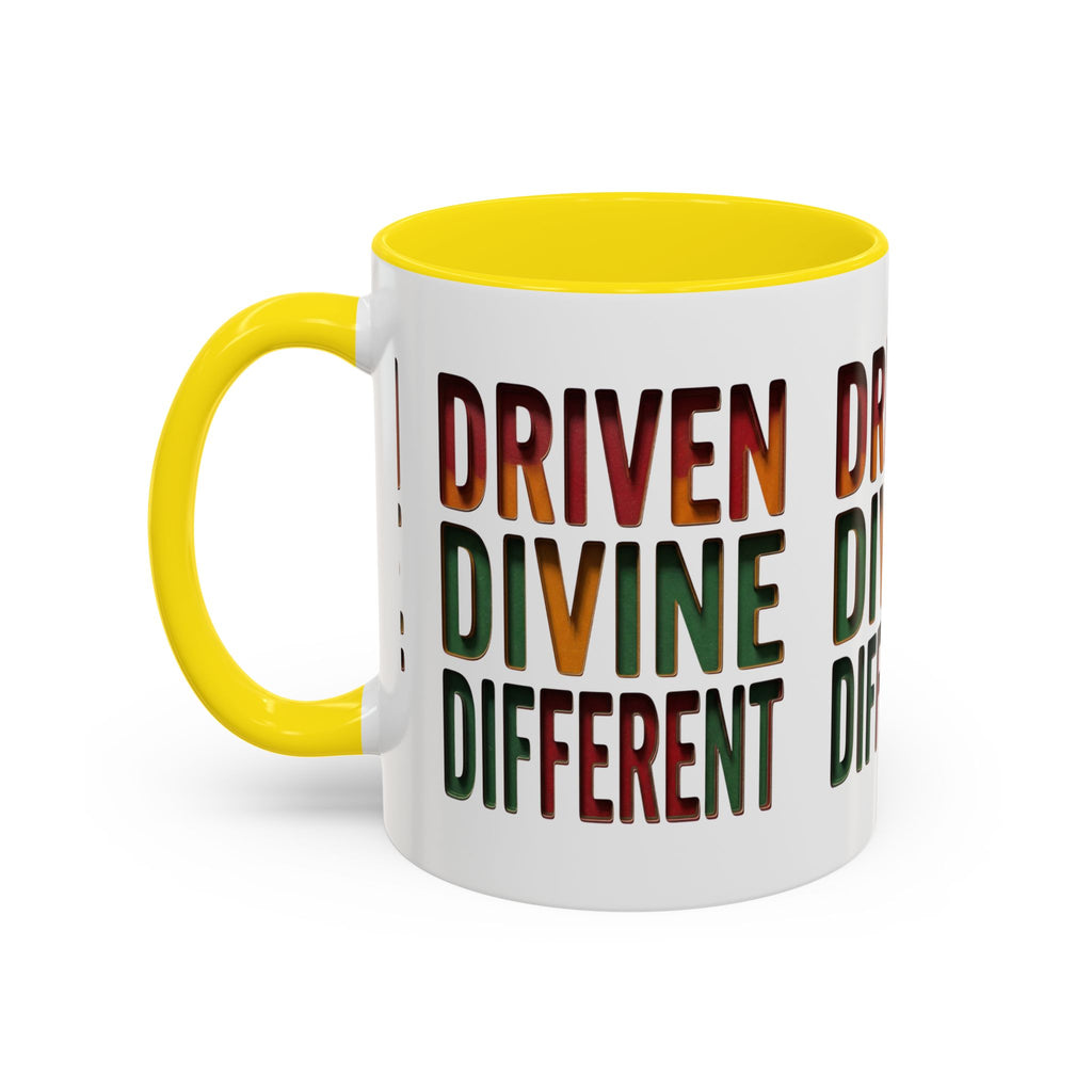 Driven Divine Different Accent Coffee Mug – Inspirational Rasta Color Typography (11/15oz)