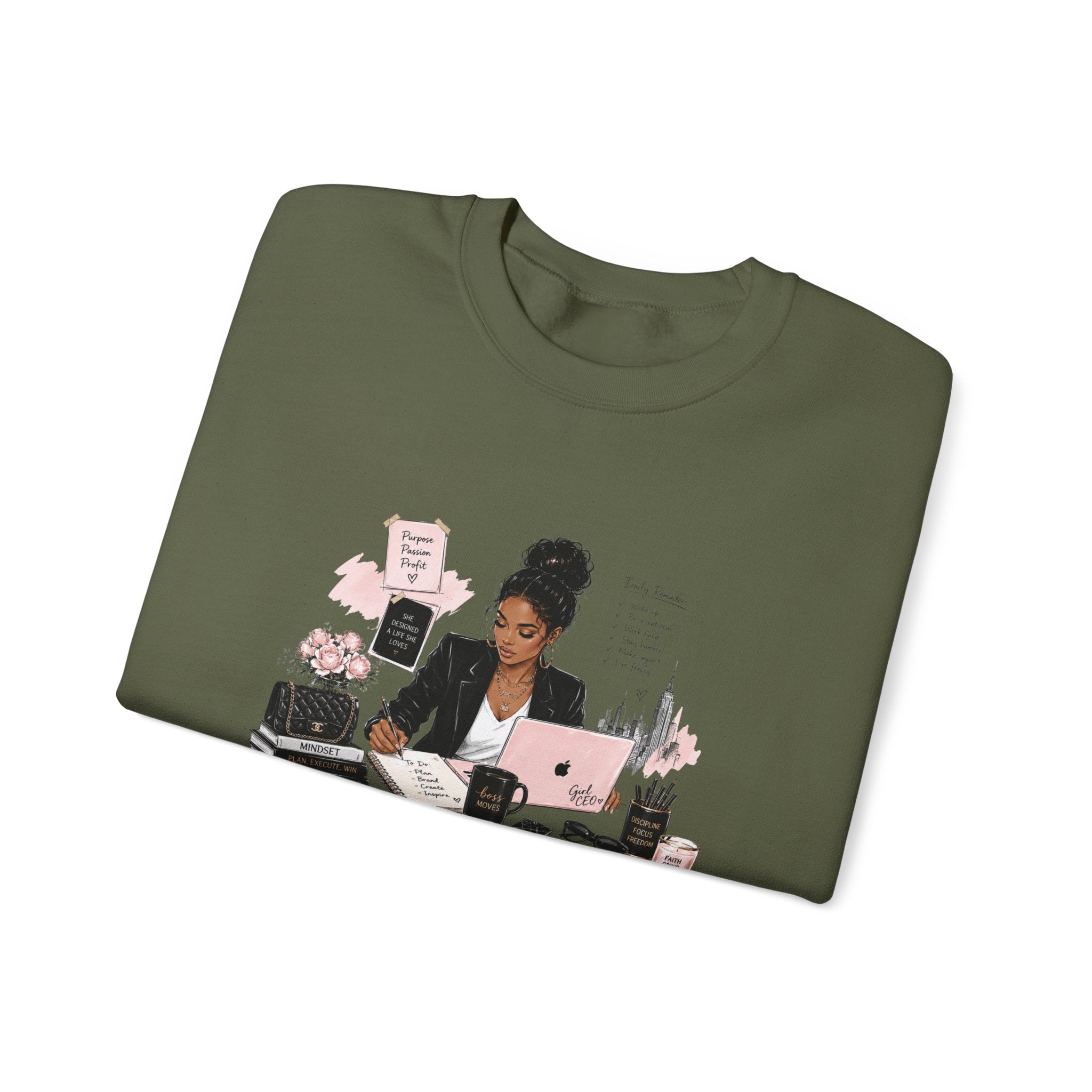 Crewneck Sweatshirt — Girl Boss Desk Illustration (“My Life, Mental Health”)