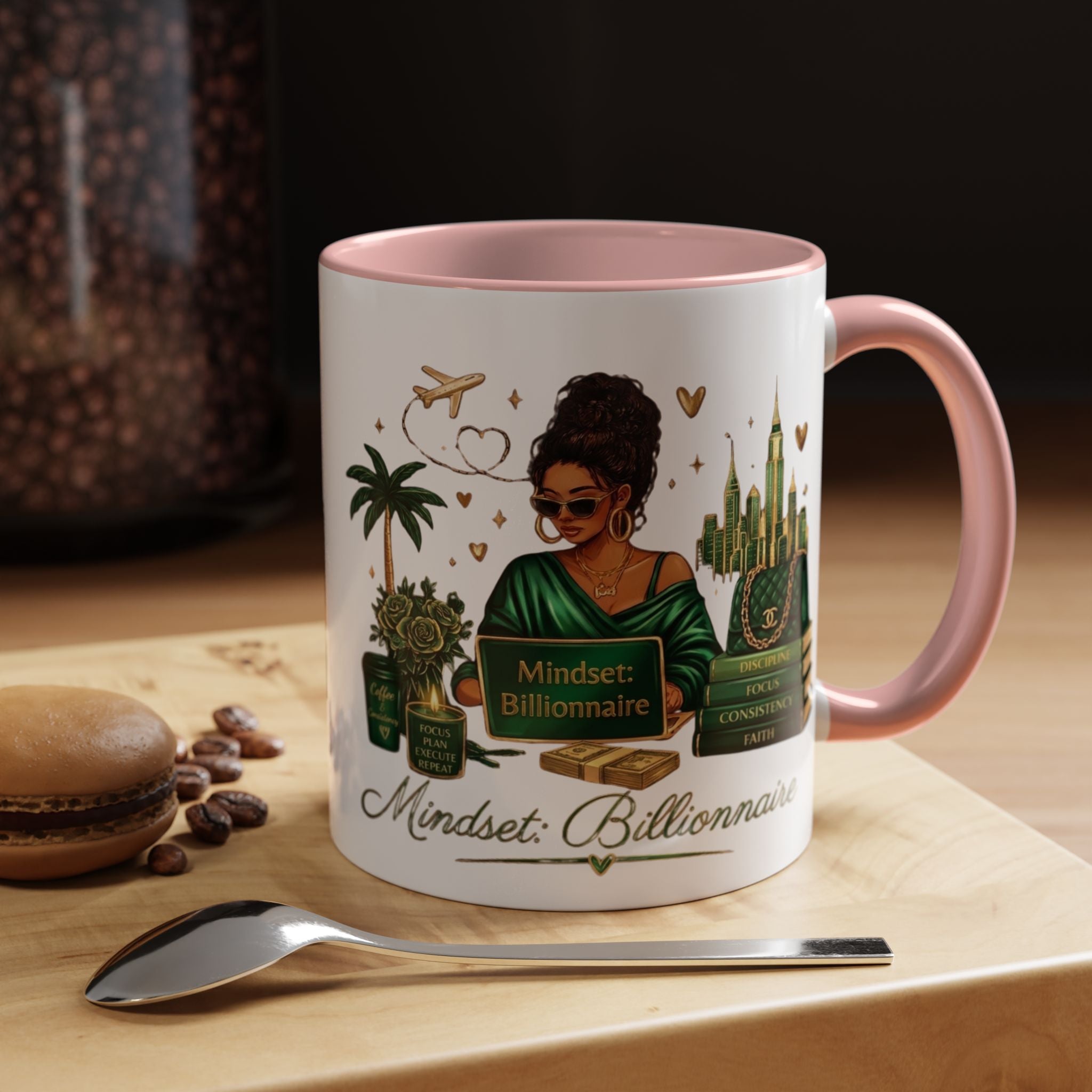 Mindset: Billionaire Accent Coffee Mug — Inspirational Black Woman Design