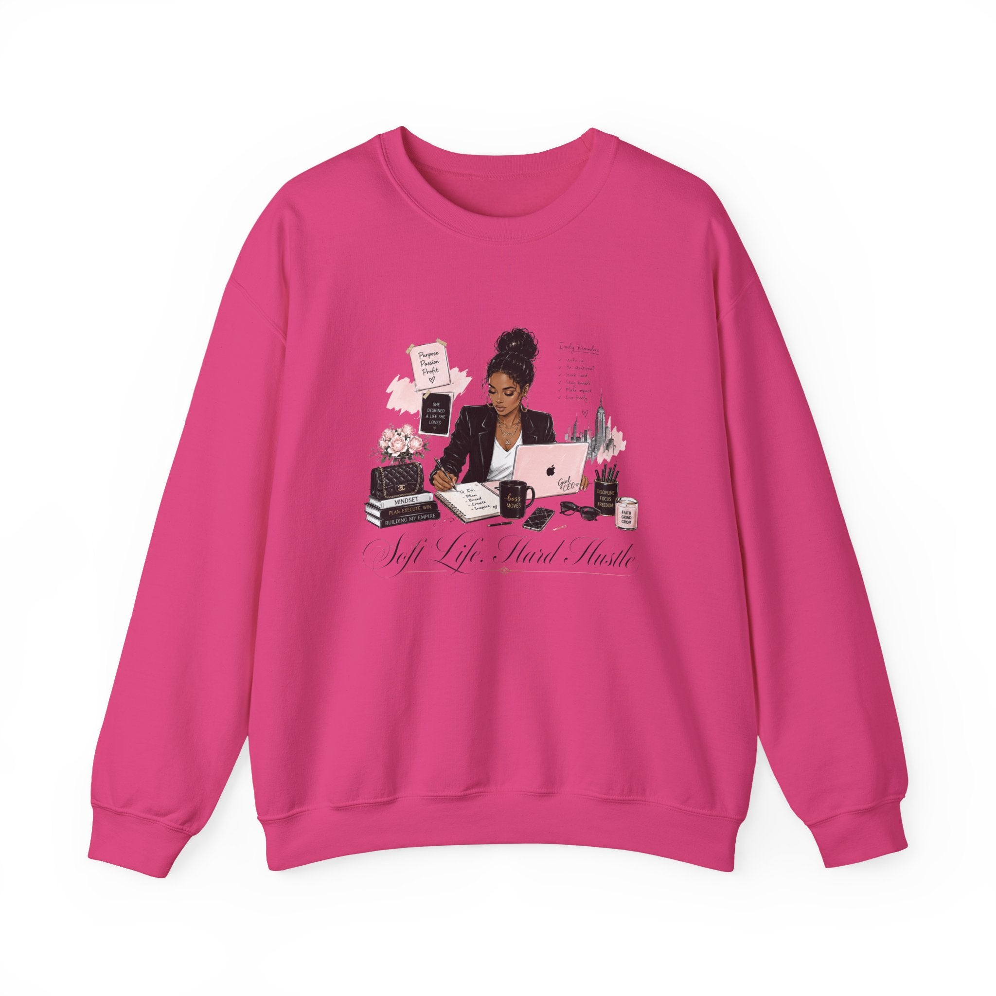 Crewneck Sweatshirt — Girl Boss Desk Illustration (“My Life, Mental Health”)