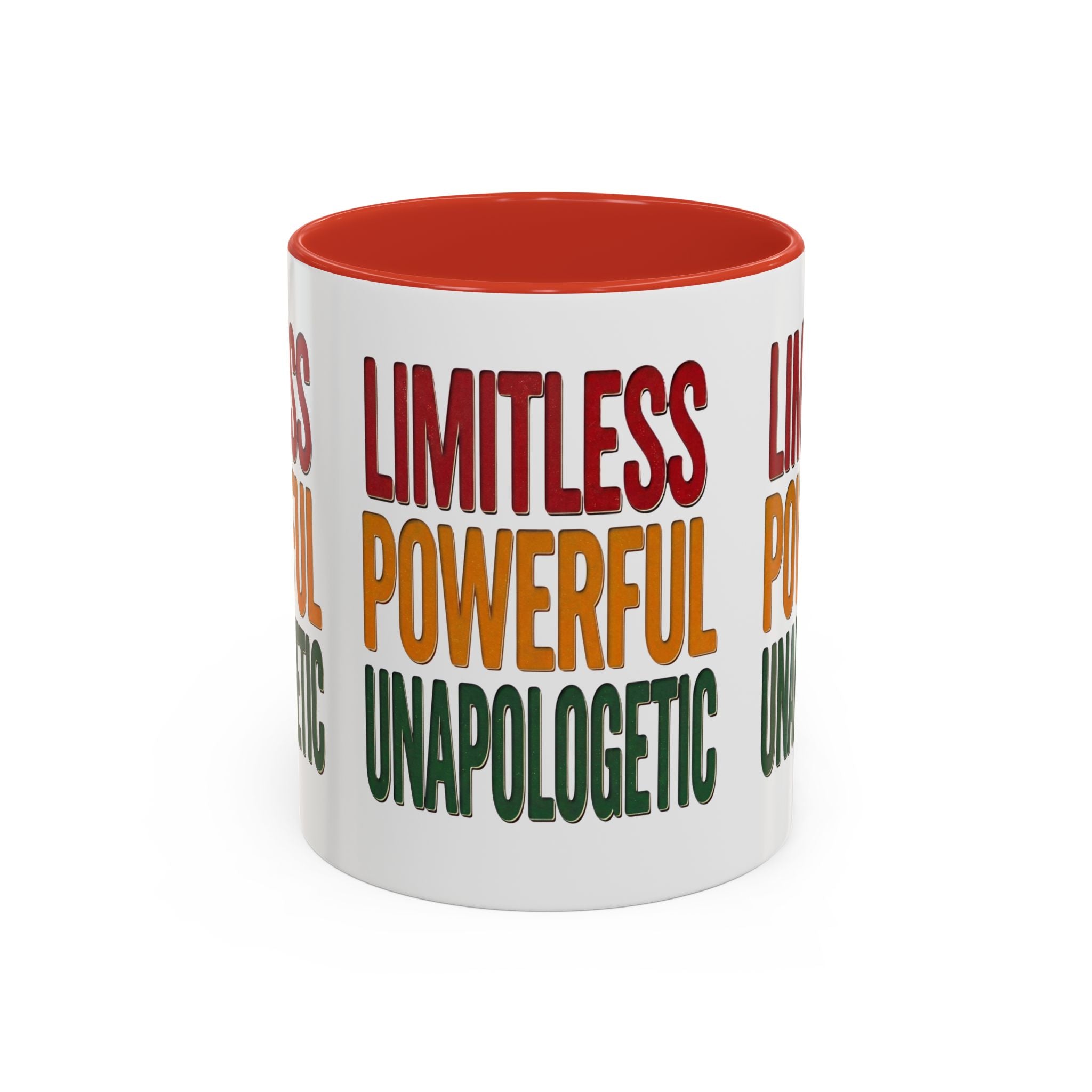Accent Mug — "Limitless Powerful Unapologetic" Motivational Coffee Cup