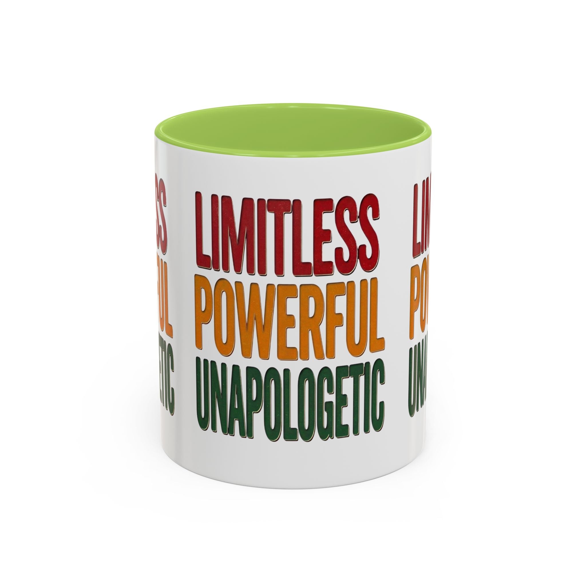 Accent Mug — "Limitless Powerful Unapologetic" Motivational Coffee Cup
