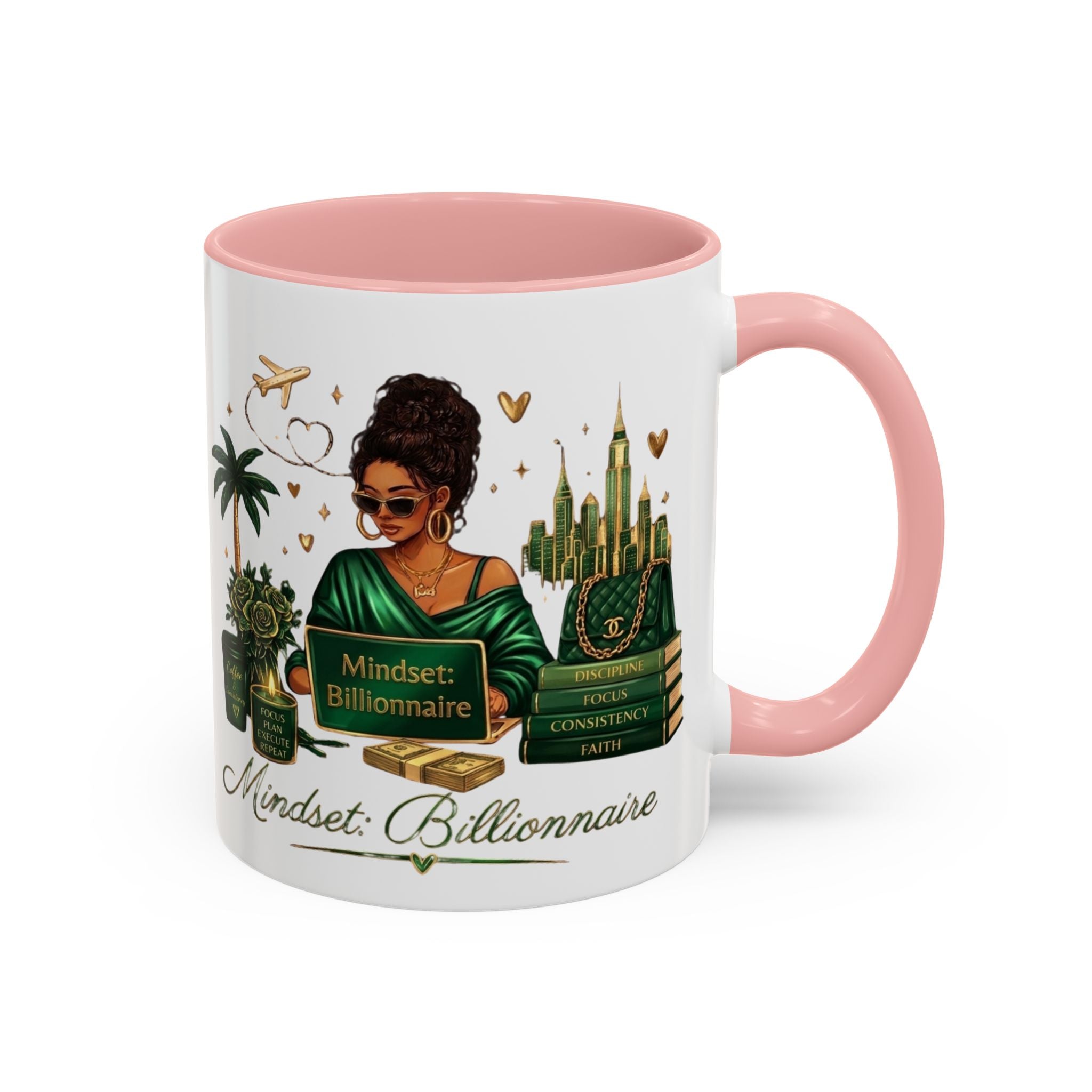 Mindset: Billionaire Accent Coffee Mug — Inspirational Black Woman Design