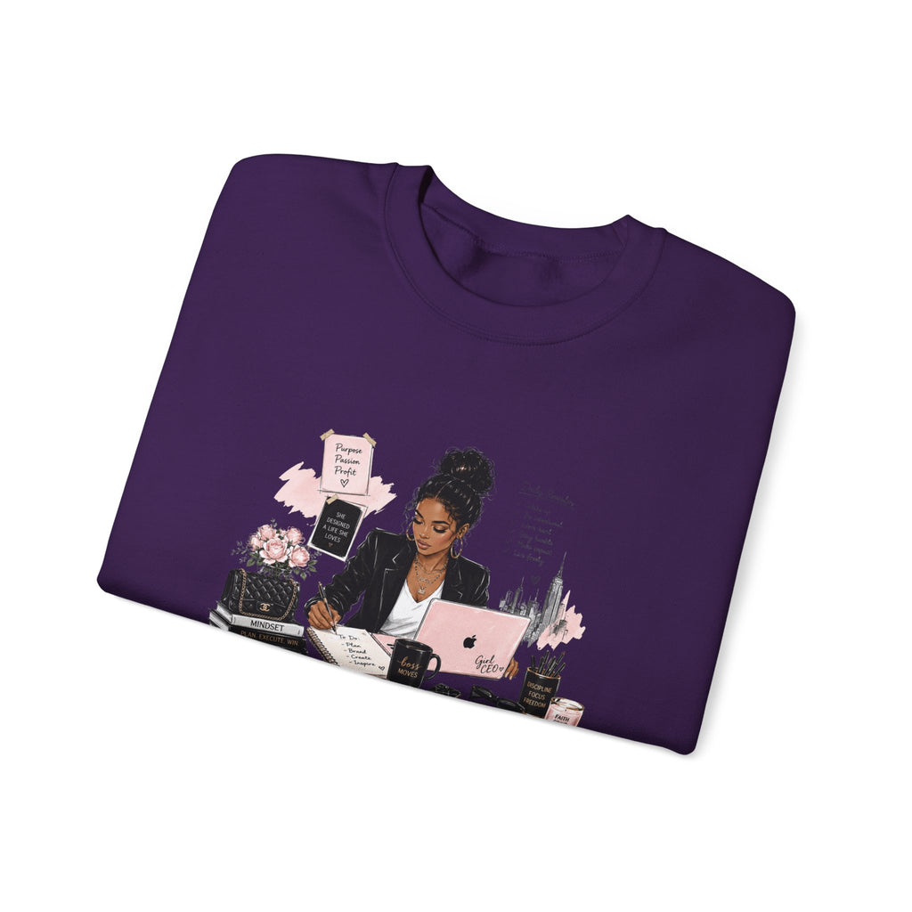 Crewneck Sweatshirt — Girl Boss Desk Illustration (“My Life, Mental Health”)