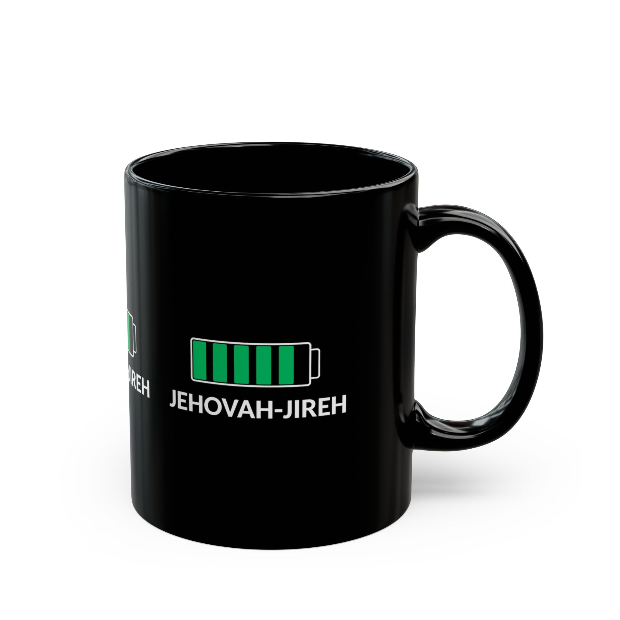 Jehovah-Jireh Battery Icon Black Mug — Faith-Focused Coffee Cup (11oz, 15oz)