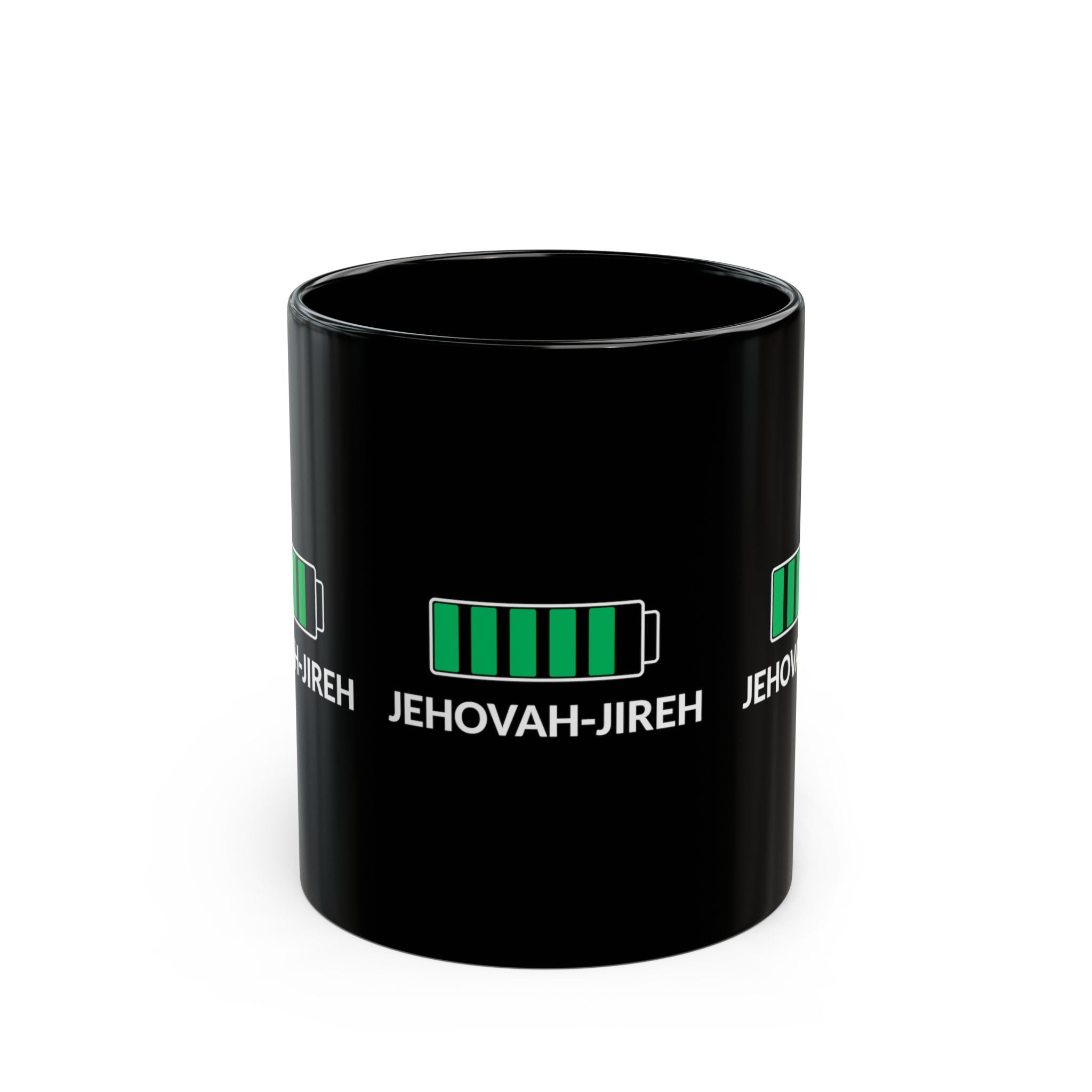 Jehovah-Jireh Battery Icon Black Mug — Faith-Focused Coffee Cup (11oz, 15oz)