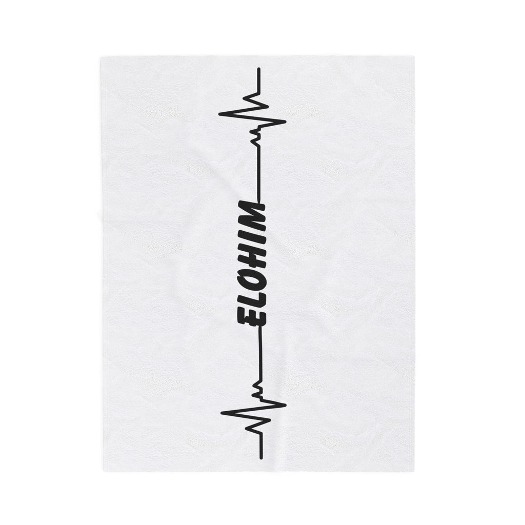 Velveteen Plush Blanket — Minimal 'ELOHIM' Heartbeat Design, Soft Cozy Throw for Home & Gift