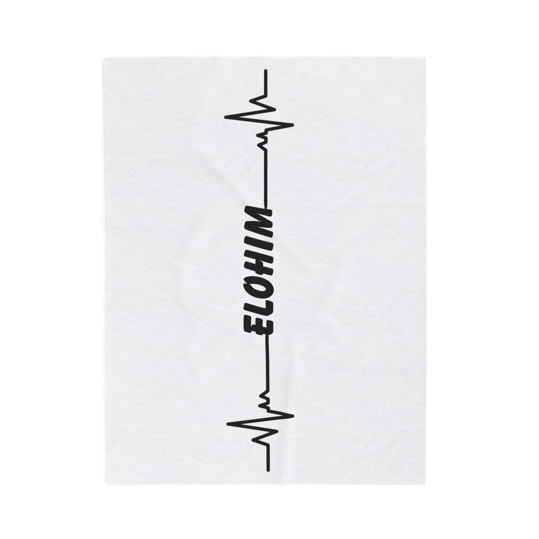 Velveteen Plush Blanket — Minimal 'ELOHIM' Heartbeat Design, Soft Cozy Throw for Home & Gift