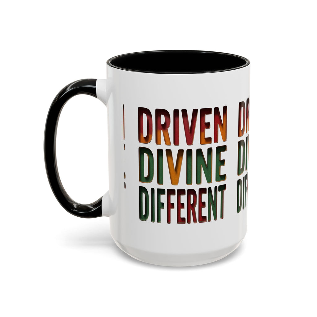 Driven Divine Different Accent Coffee Mug – Inspirational Rasta Color Typography (11/15oz)