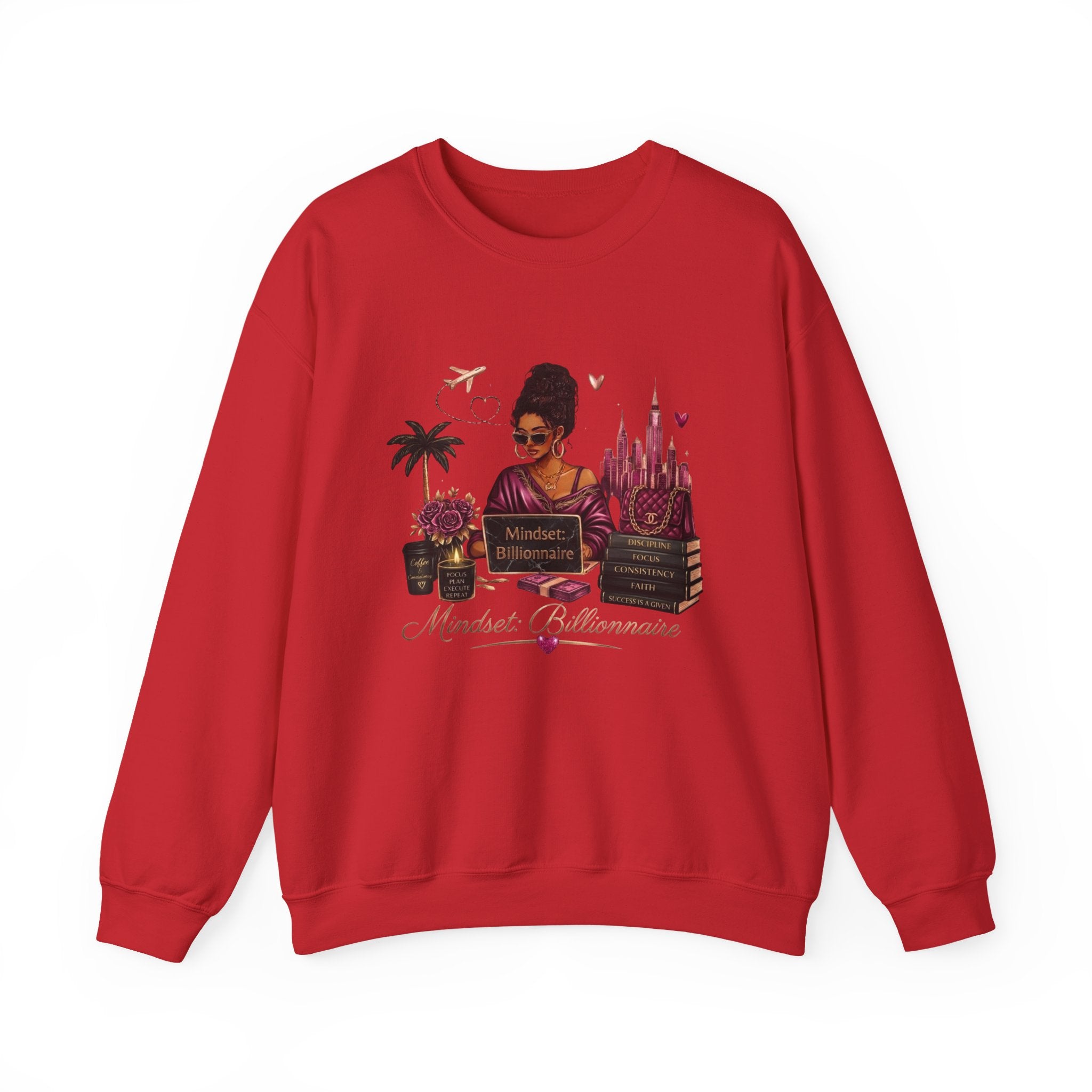 Crewneck Sweatshirt — Mindset Millionaire Graphic (Woman, Books & Travel)