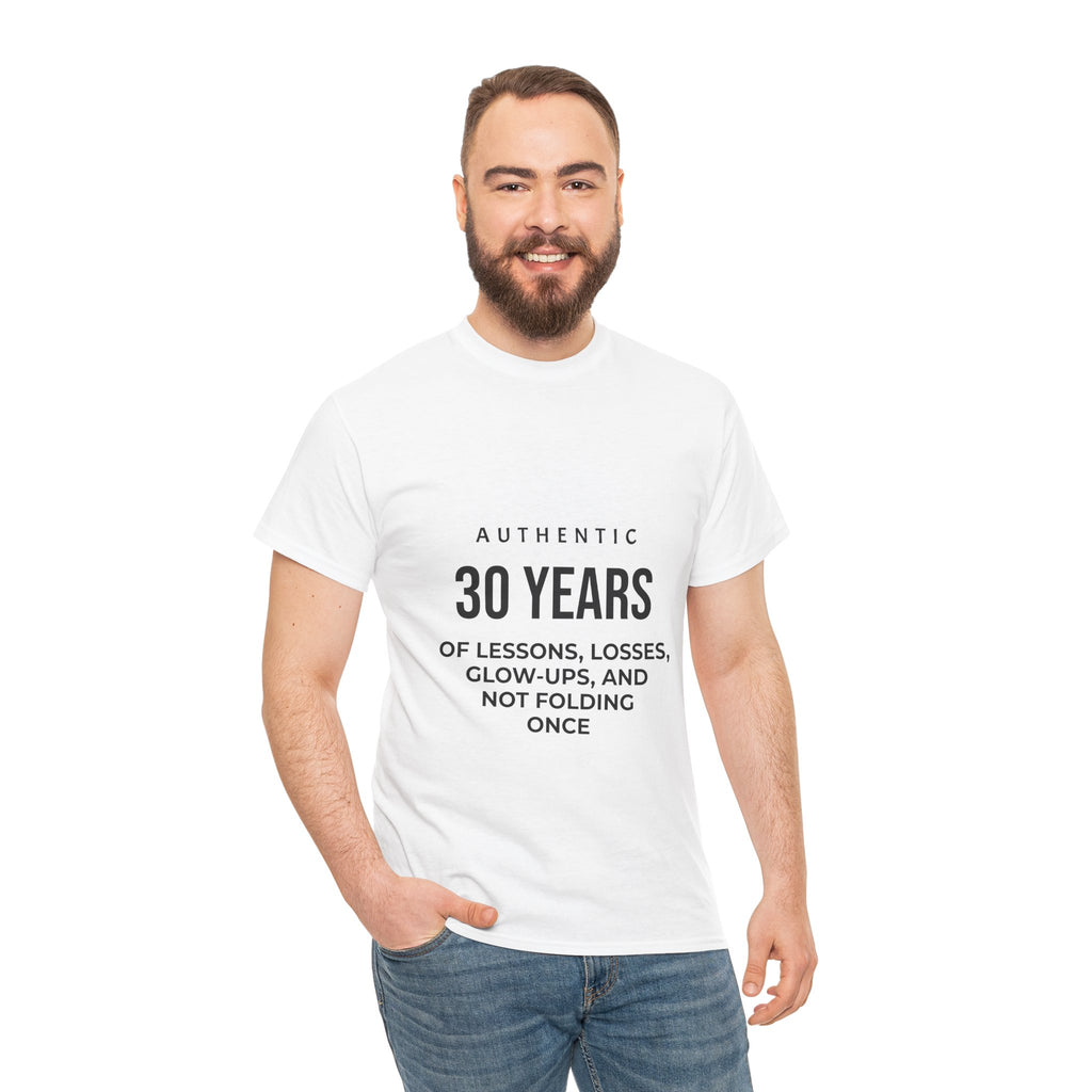 30 Years Authentic Tee — "30 Years of Lessons, Losses, Glow-Ups" Birthday Shirt