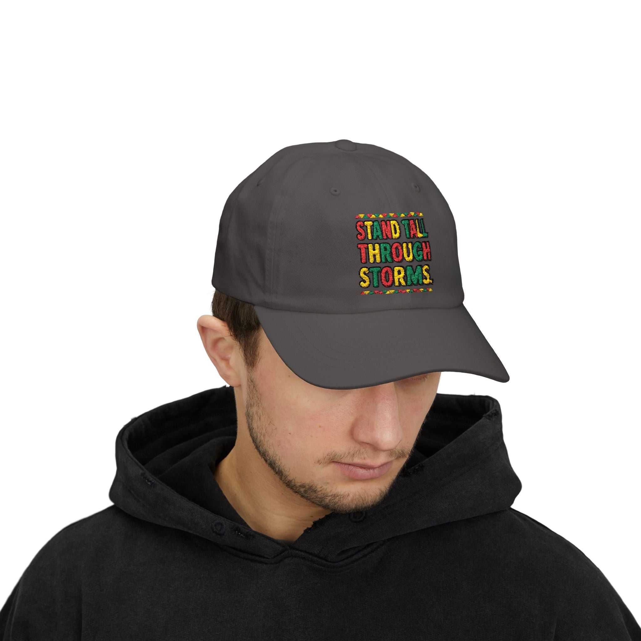 Dad Cap — "Stand Tall Through Storms" Embroidered Motivational Hat