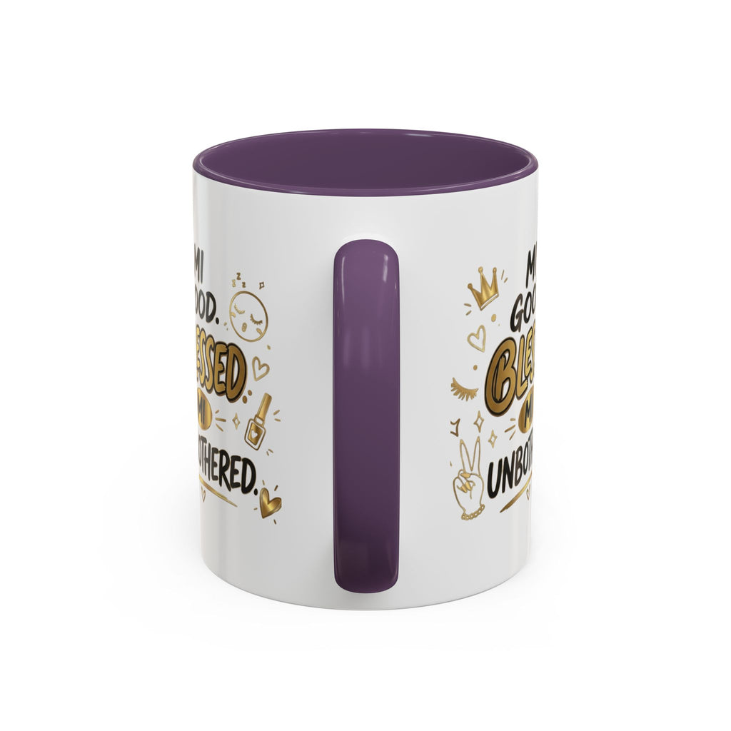 Blessed & Unbothered Accent Coffee Mug — "Mi Good, Blessed, Mi Unbothered"