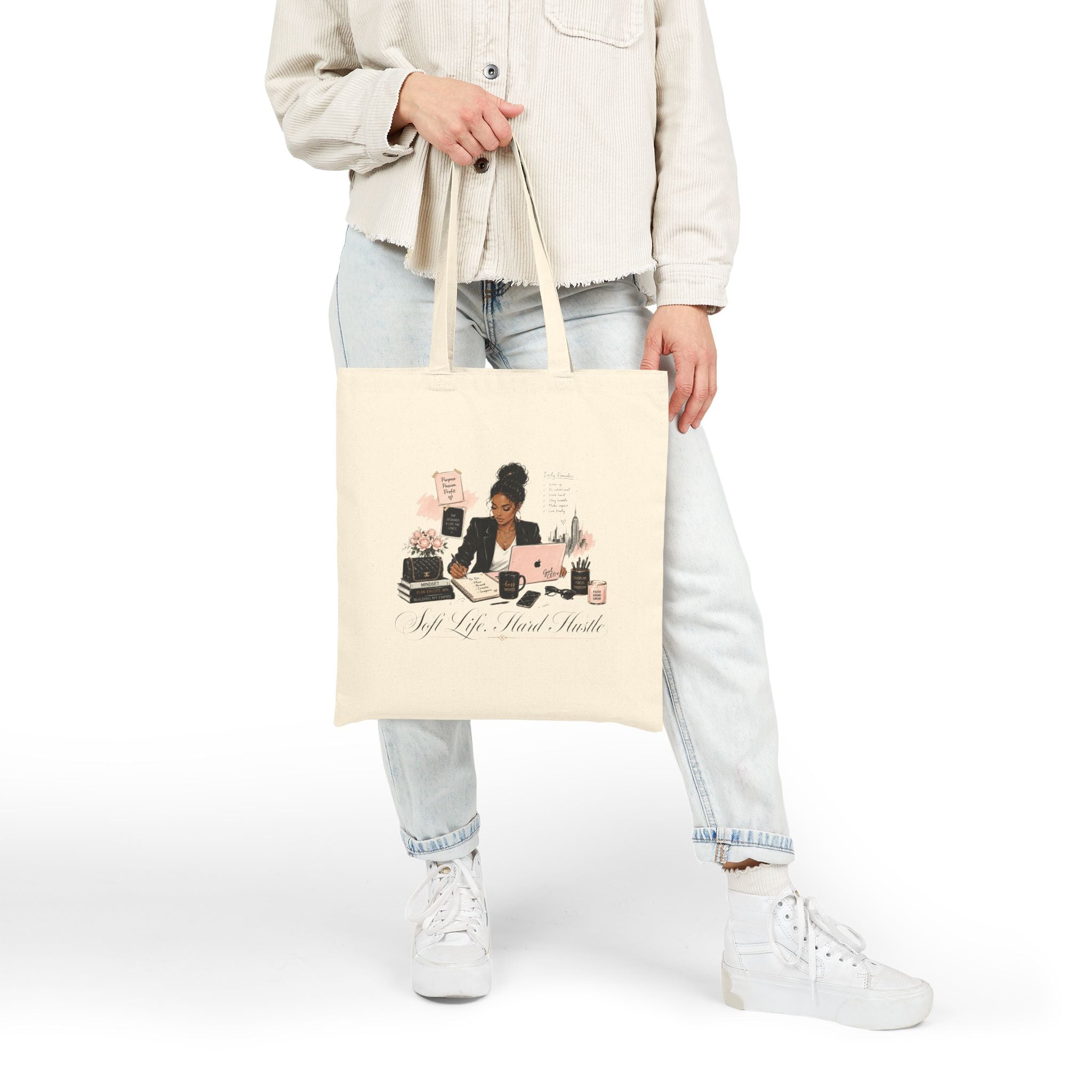 Canvas Tote Bag — "Boss Lady" Work Desk Illustration