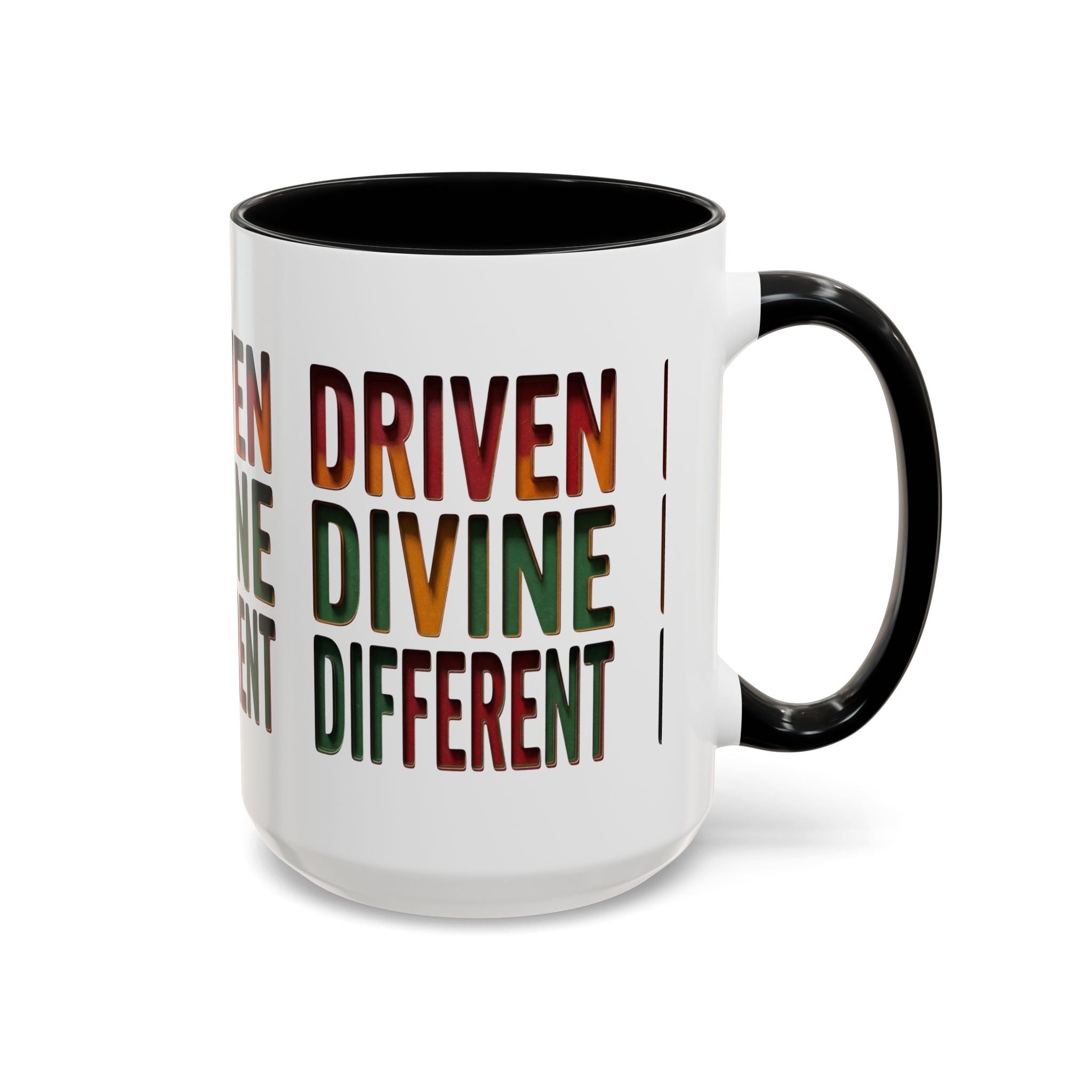 Driven Divine Different Accent Coffee Mug – Inspirational Rasta Color Typography (11/15oz)