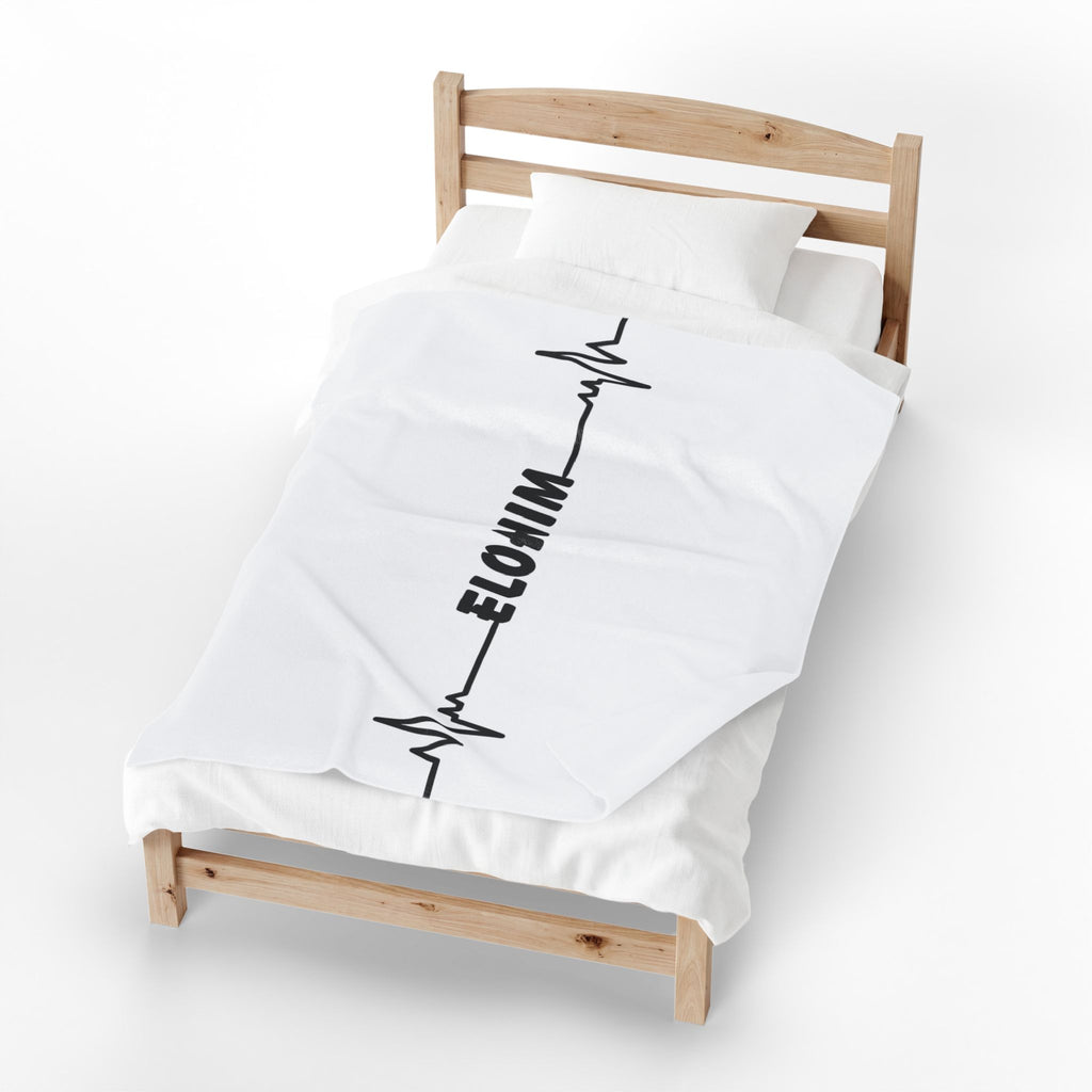 Velveteen Plush Blanket — Minimal 'ELOHIM' Heartbeat Design, Soft Cozy Throw for Home & Gift