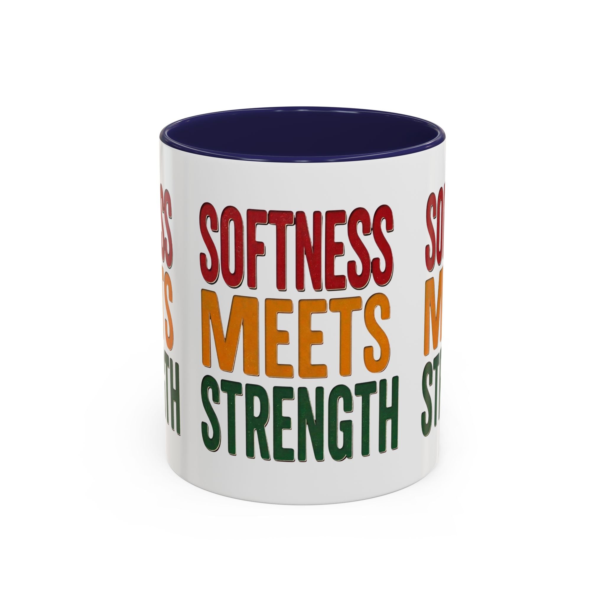 Softness Meets Strength Accent Coffee Mug — Inspirational Retro Typography 11/15oz