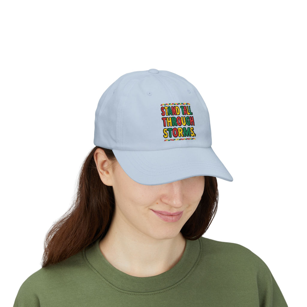 Dad Cap — "Stand Tall Through Storms" Embroidered Motivational Hat