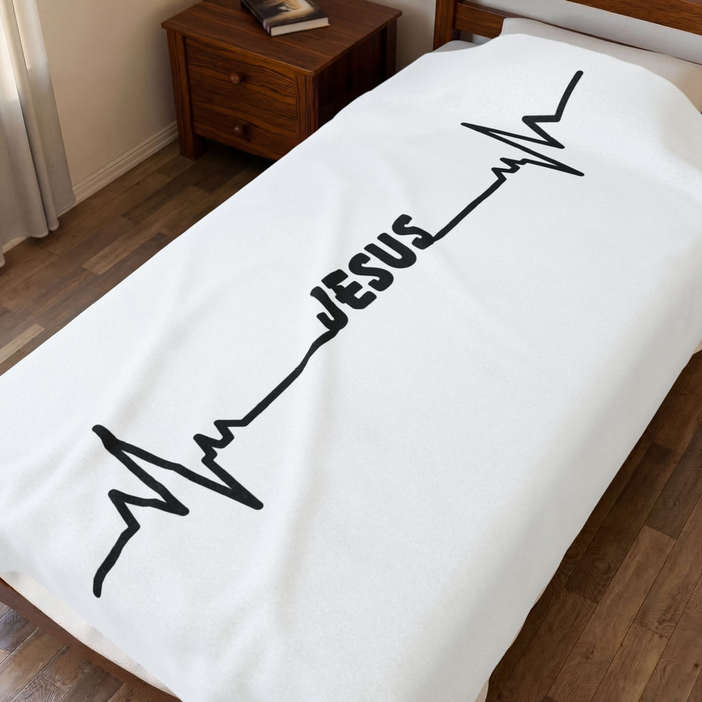 Velveteen Plush Blanket — Jesus Heartbeat Line Design (Faith Throw Blanket)