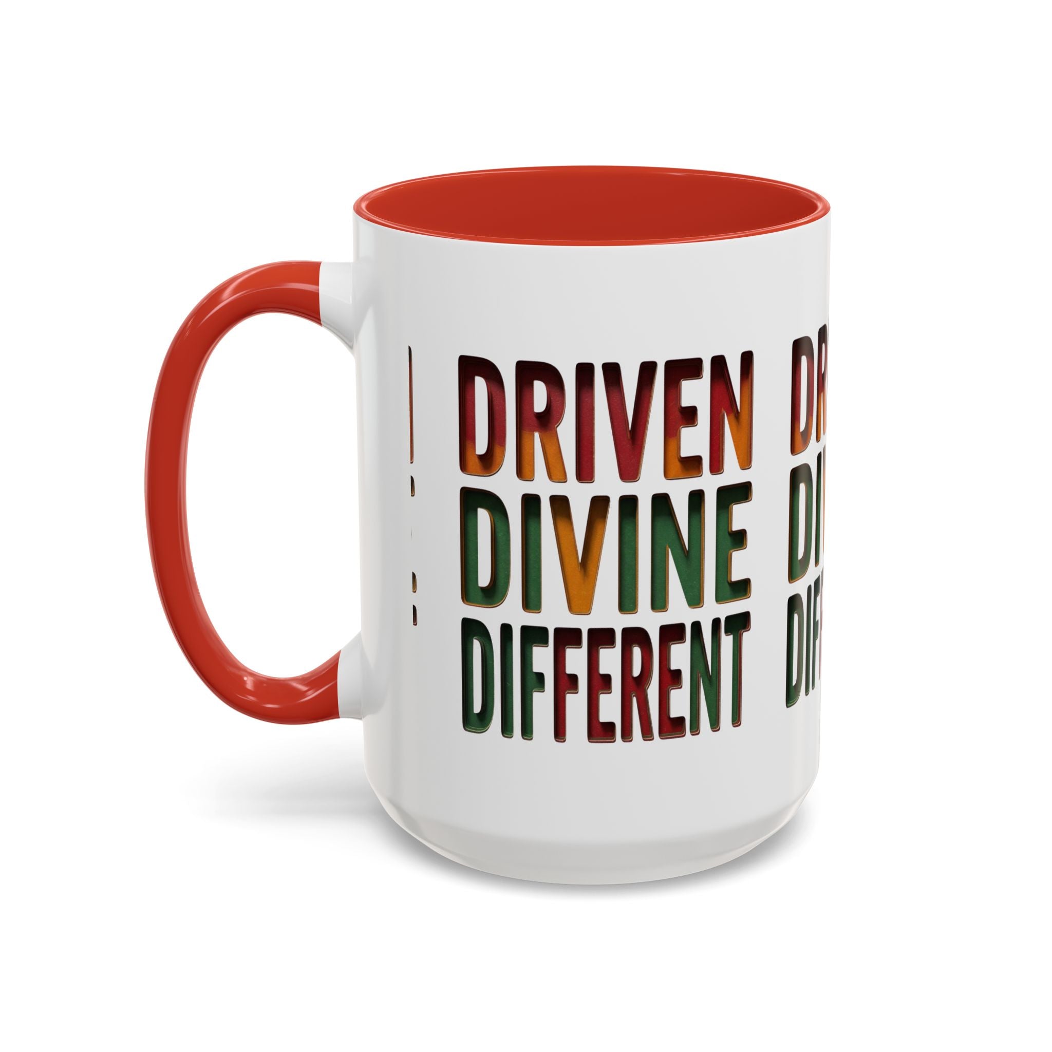 Driven Divine Different Accent Coffee Mug – Inspirational Rasta Color Typography (11/15oz)