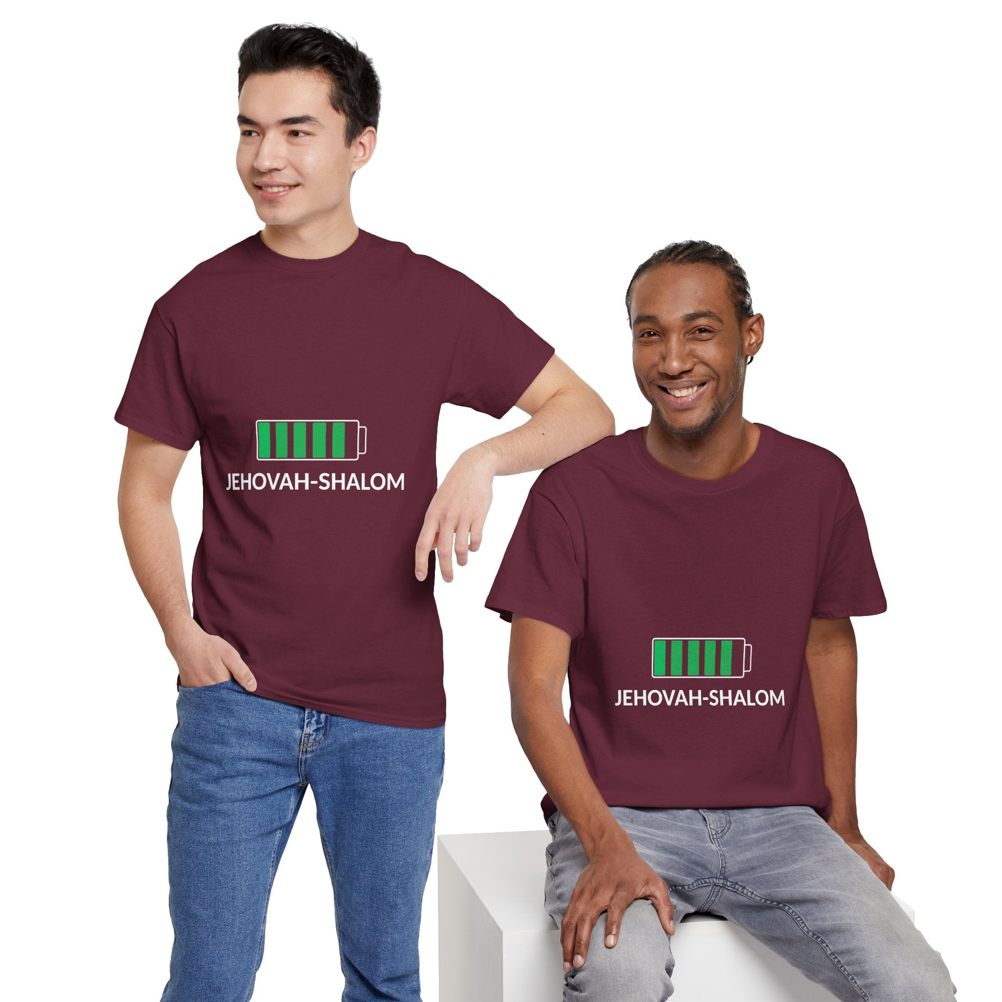 Jehovah-Shalom Battery Graphic Tee — Christian Faith Peace T-Shirt
