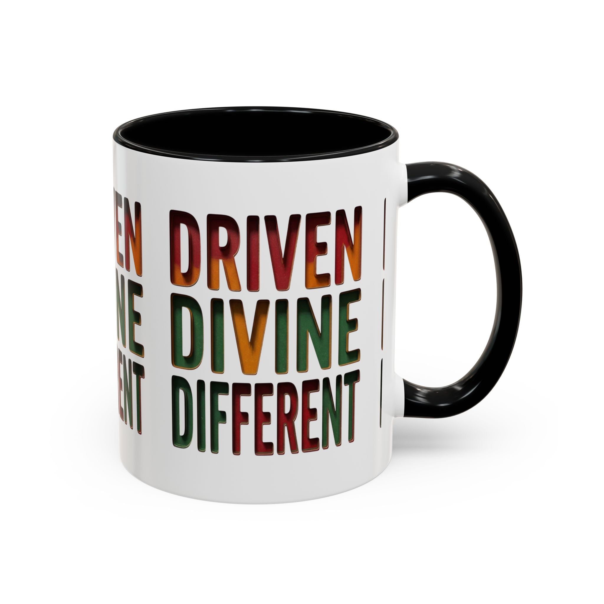 Driven Divine Different Accent Coffee Mug – Inspirational Rasta Color Typography (11/15oz)
