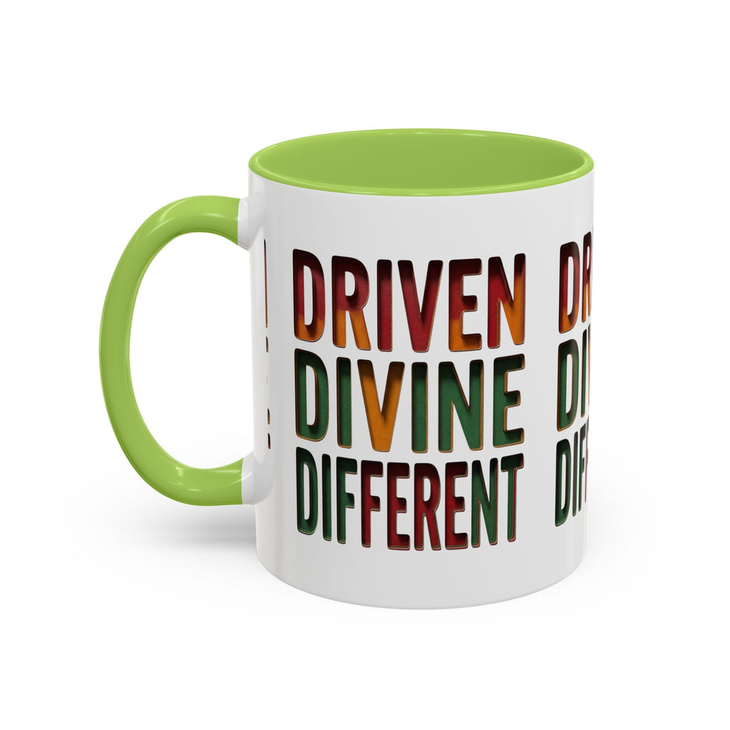 Driven Divine Different Accent Coffee Mug – Inspirational Rasta Color Typography (11/15oz)