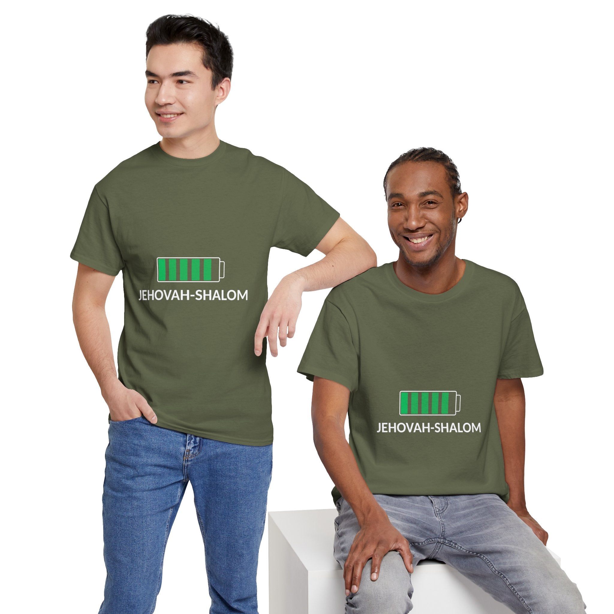 Jehovah-Shalom Battery Graphic Tee — Christian Faith Peace T-Shirt