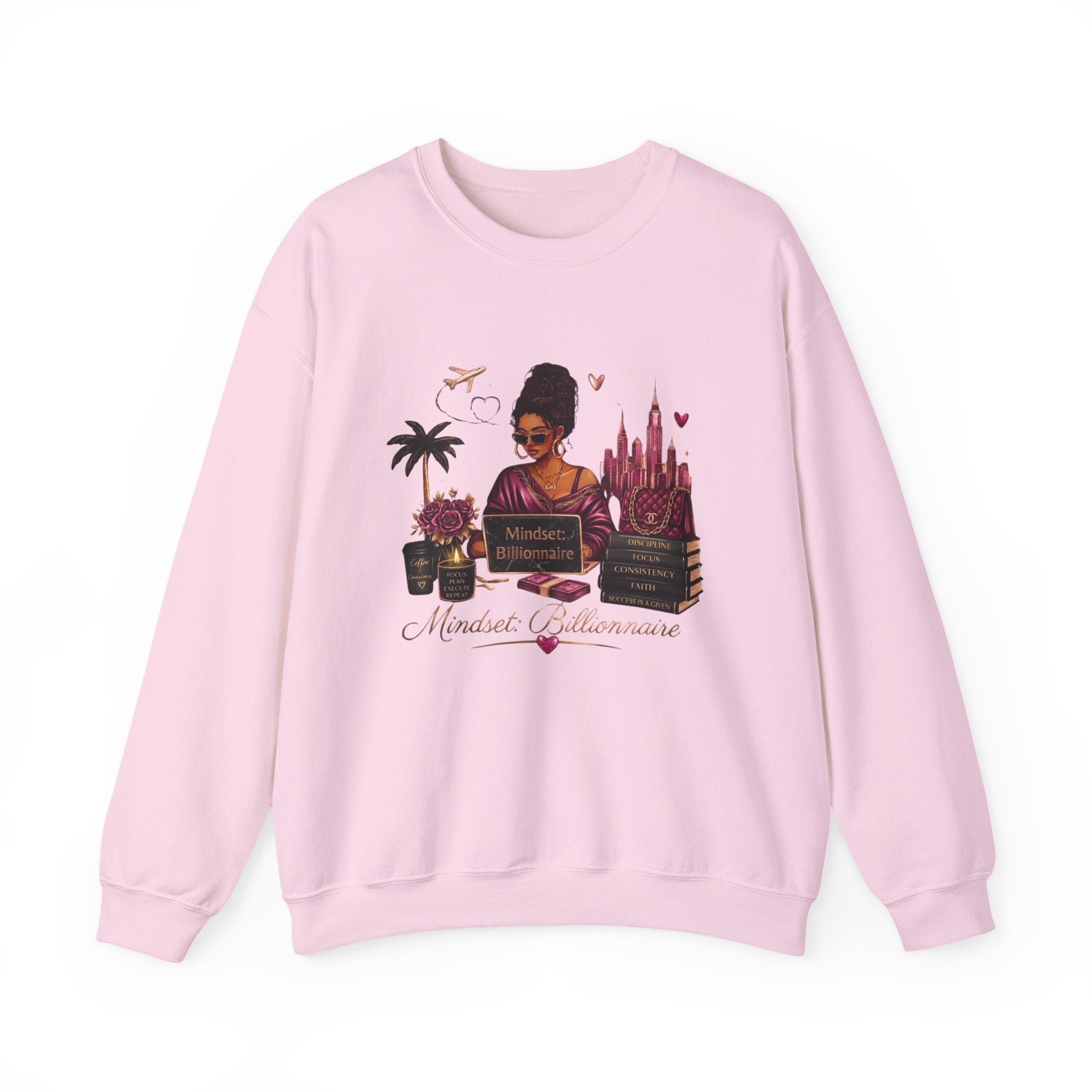 Crewneck Sweatshirt — Mindset Millionaire Graphic (Woman, Books & Travel)
