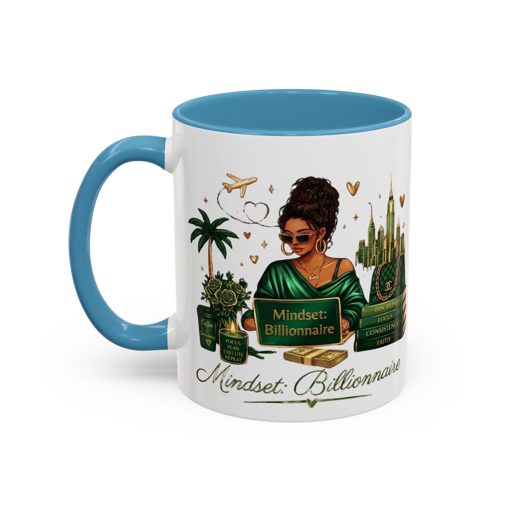 Mindset: Billionaire Accent Coffee Mug — Inspirational Black Woman Design