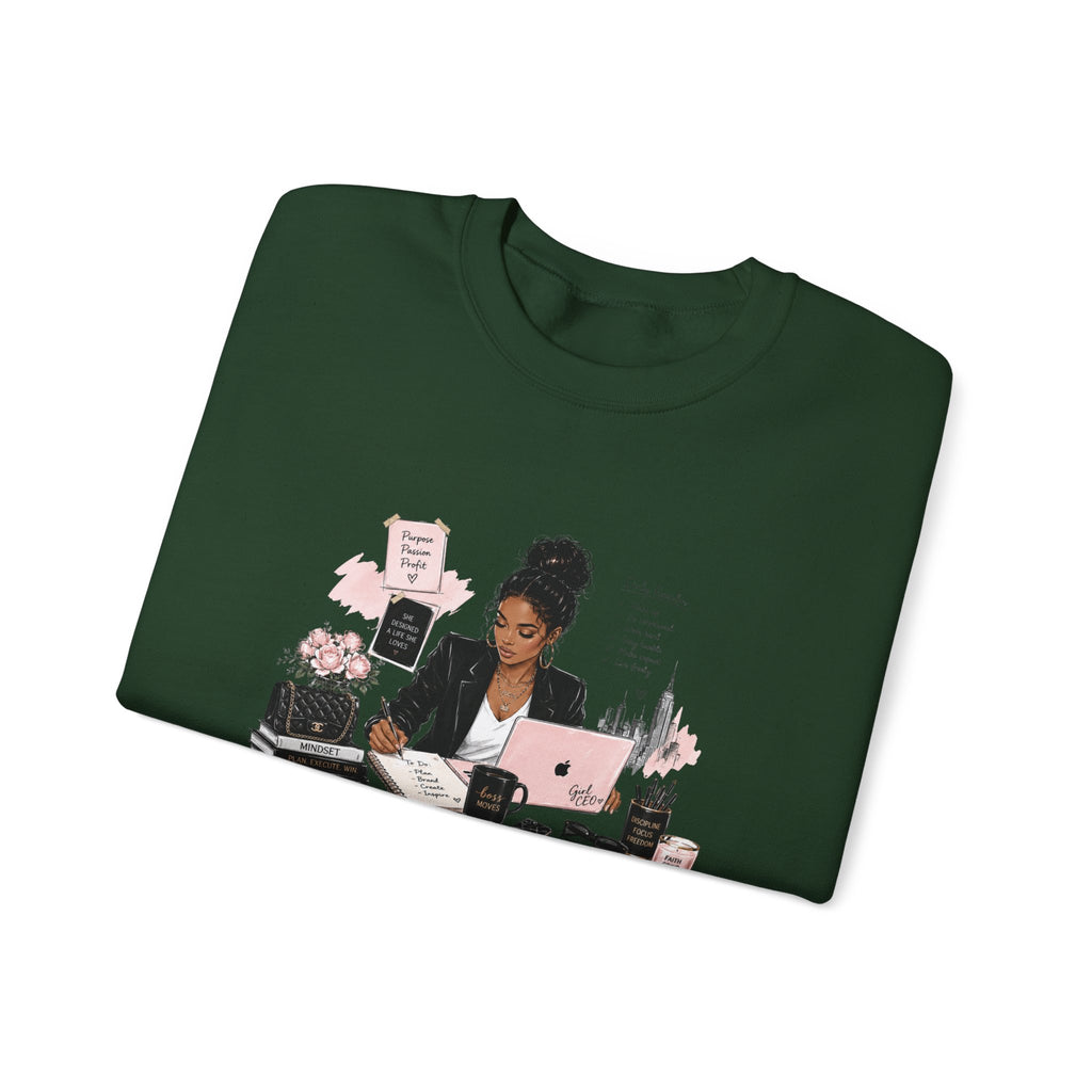 Crewneck Sweatshirt — Girl Boss Desk Illustration (“My Life, Mental Health”)