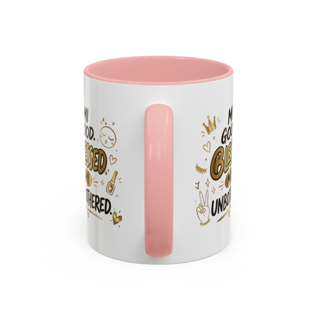 Blessed & Unbothered Accent Coffee Mug — "Mi Good, Blessed, Mi Unbothered"