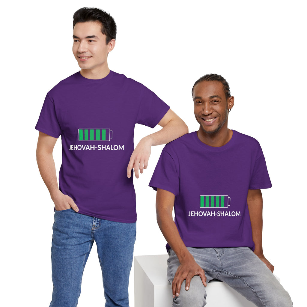 Jehovah-Shalom Battery Graphic Tee — Christian Faith Peace T-Shirt