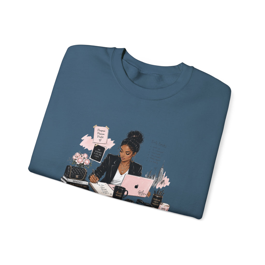 Crewneck Sweatshirt — Girl Boss Desk Illustration (“My Life, Mental Health”)