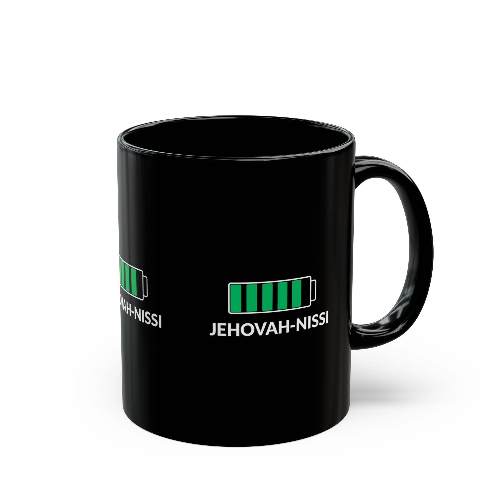 Jehovah-Nissi Battery Mug — Black Inspirational Coffee Cup