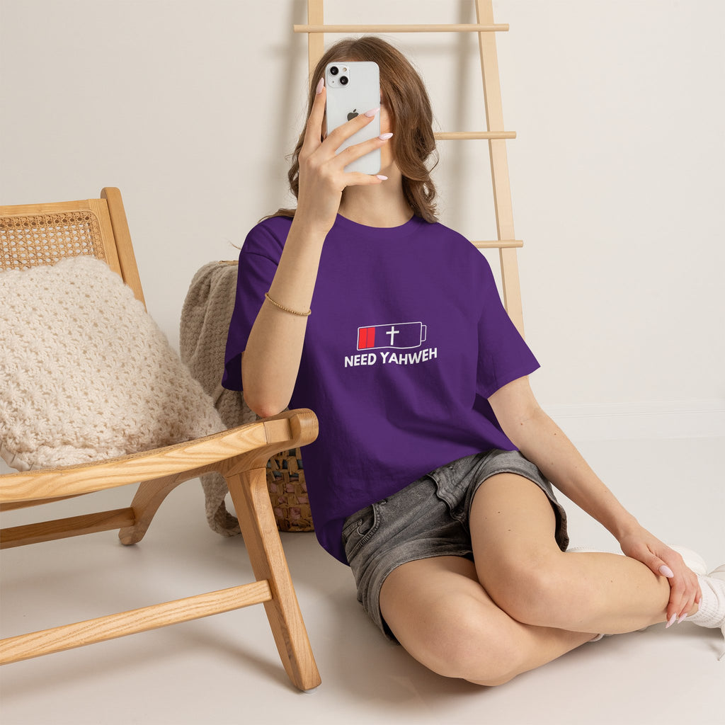 Christian T-Shirt - Low Battery Cross Design "Need Yahweh" Faith Tee