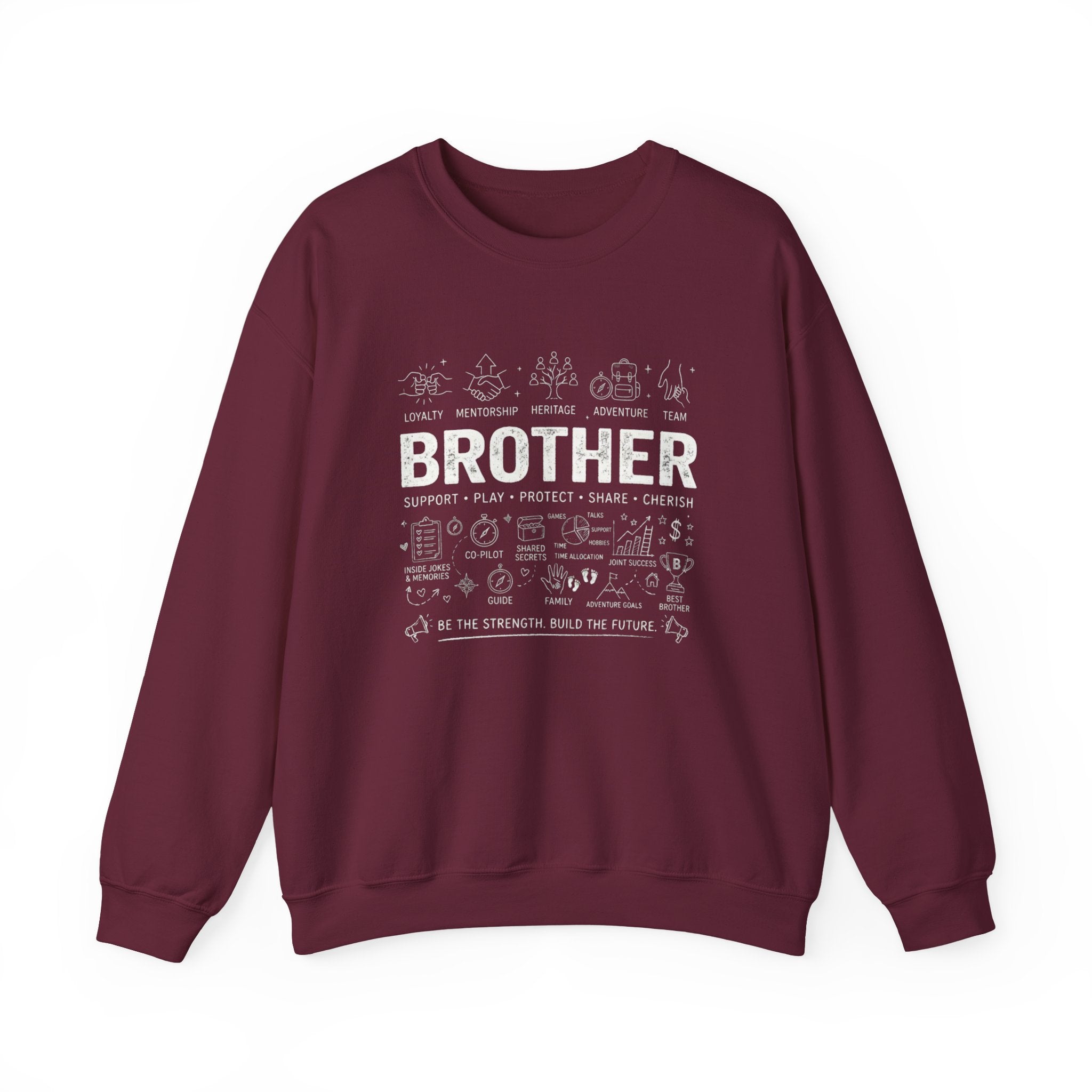 Brother Crewneck Sweatshirt – Brotherhood Icons Design (Loyalty, Mentorship, Adventure)