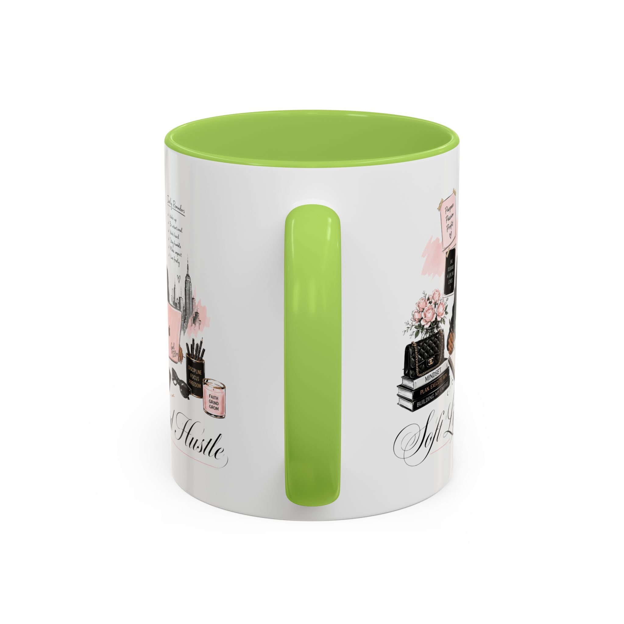 Soft Life, Hard Hustle Accent Coffee Mug – Pink & Black Motivational Office Gift