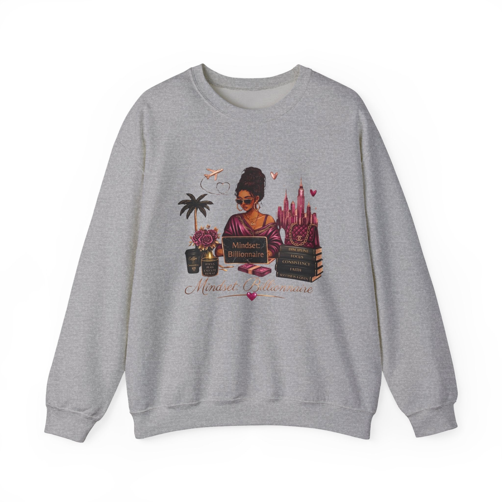 Crewneck Sweatshirt — Mindset Millionaire Graphic (Woman, Books & Travel)