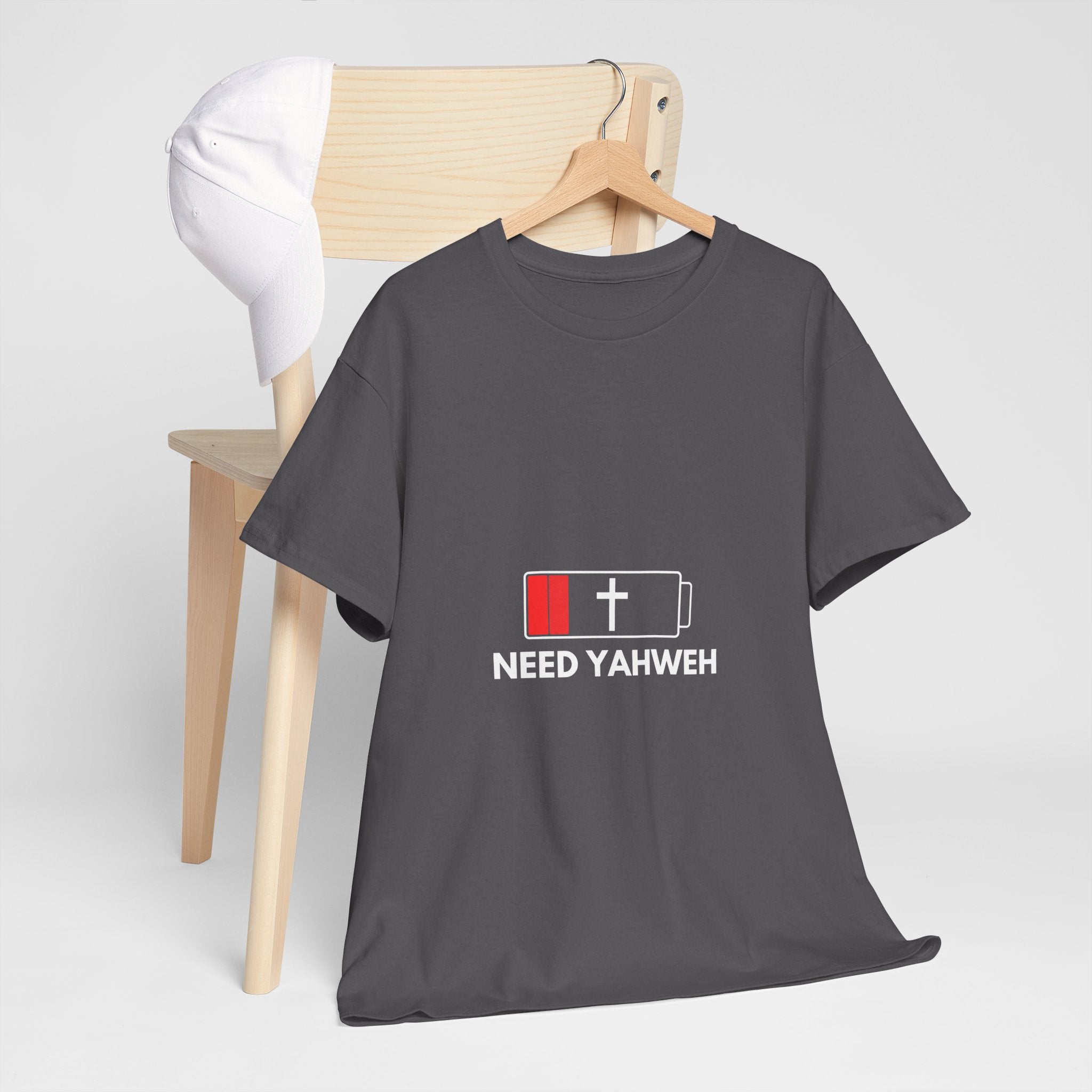 Christian T-Shirt - Low Battery Cross Design "Need Yahweh" Faith Tee