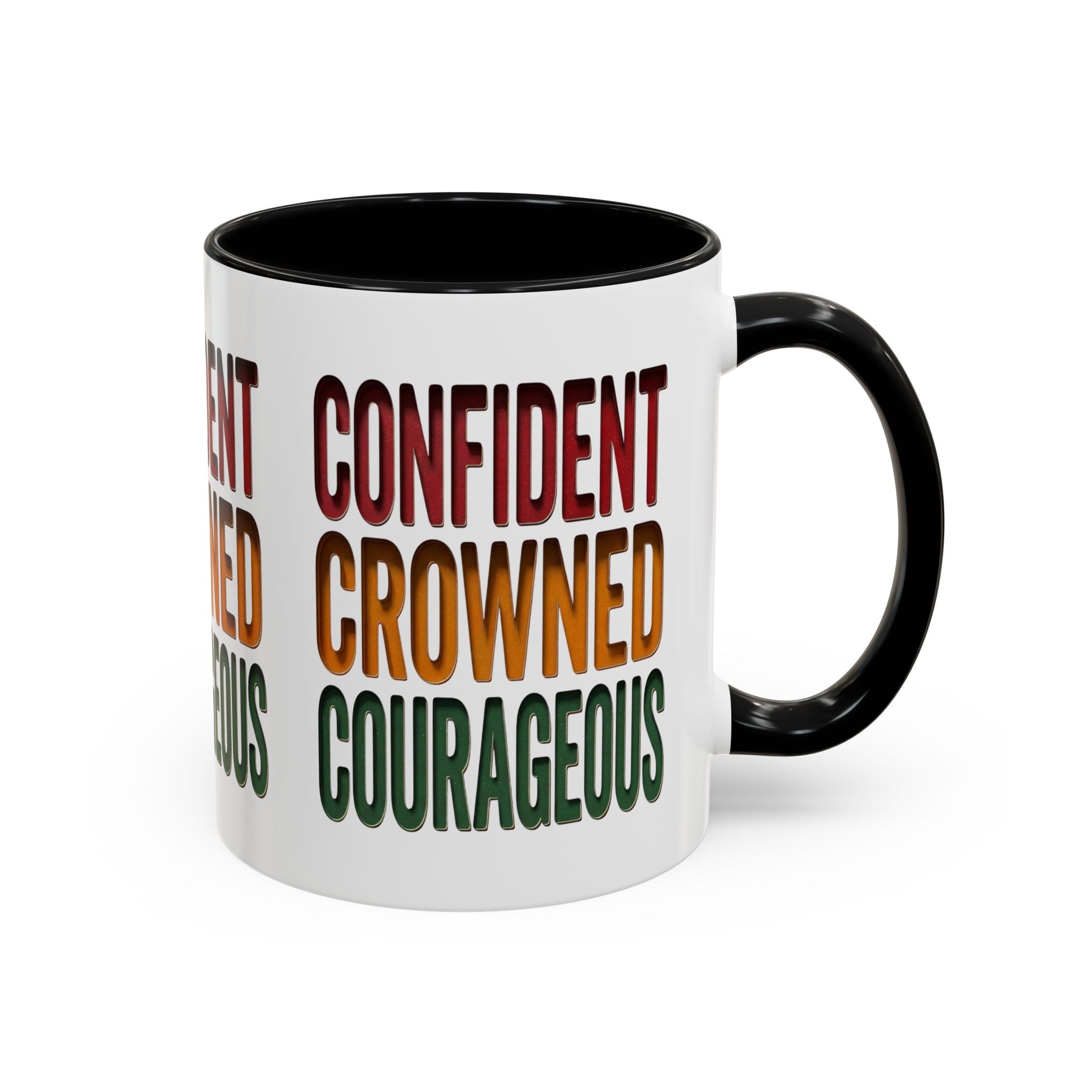 Accent Coffee Mug — 'Confident, Crowned, Courageous' Empowerment Coffee Mug