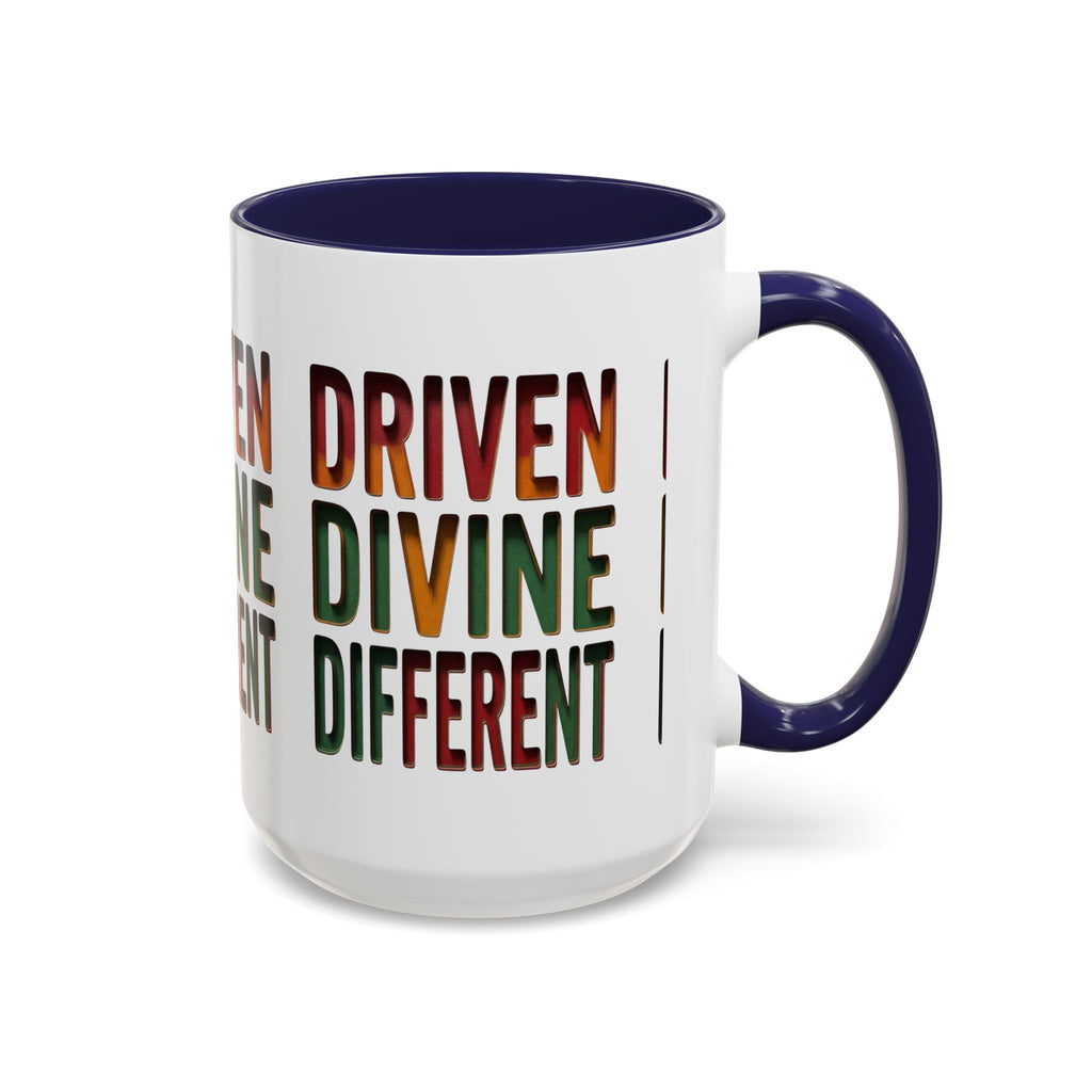 Driven Divine Different Accent Coffee Mug – Inspirational Rasta Color Typography (11/15oz)