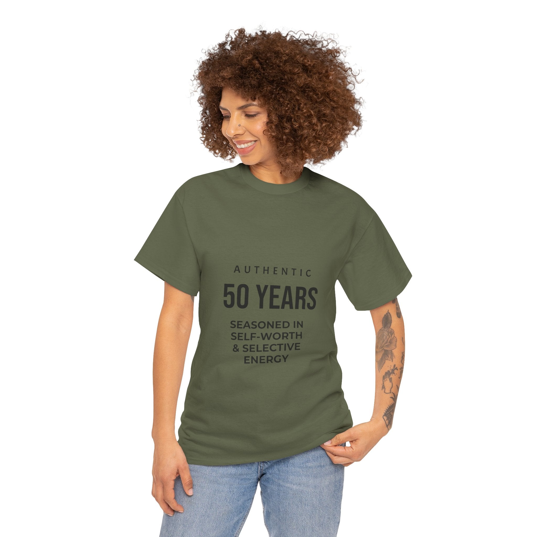 50 Years Seasoned In Self-Worth Tee — Selective Energy Birthday Shirt