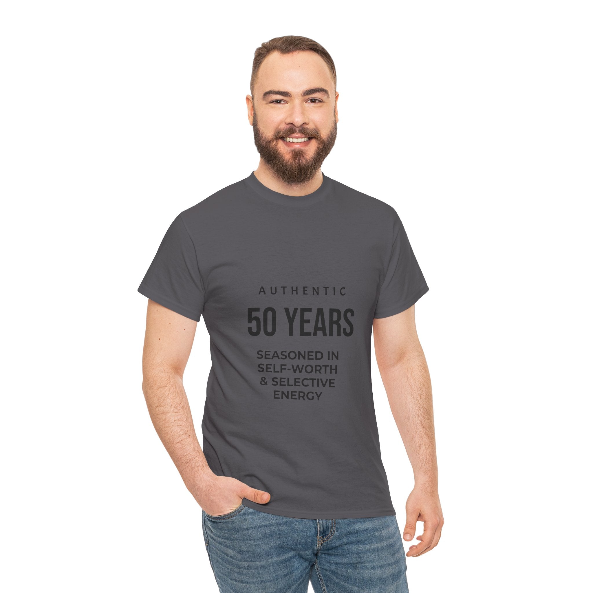 50 Years Seasoned In Self-Worth Tee — Selective Energy Birthday Shirt