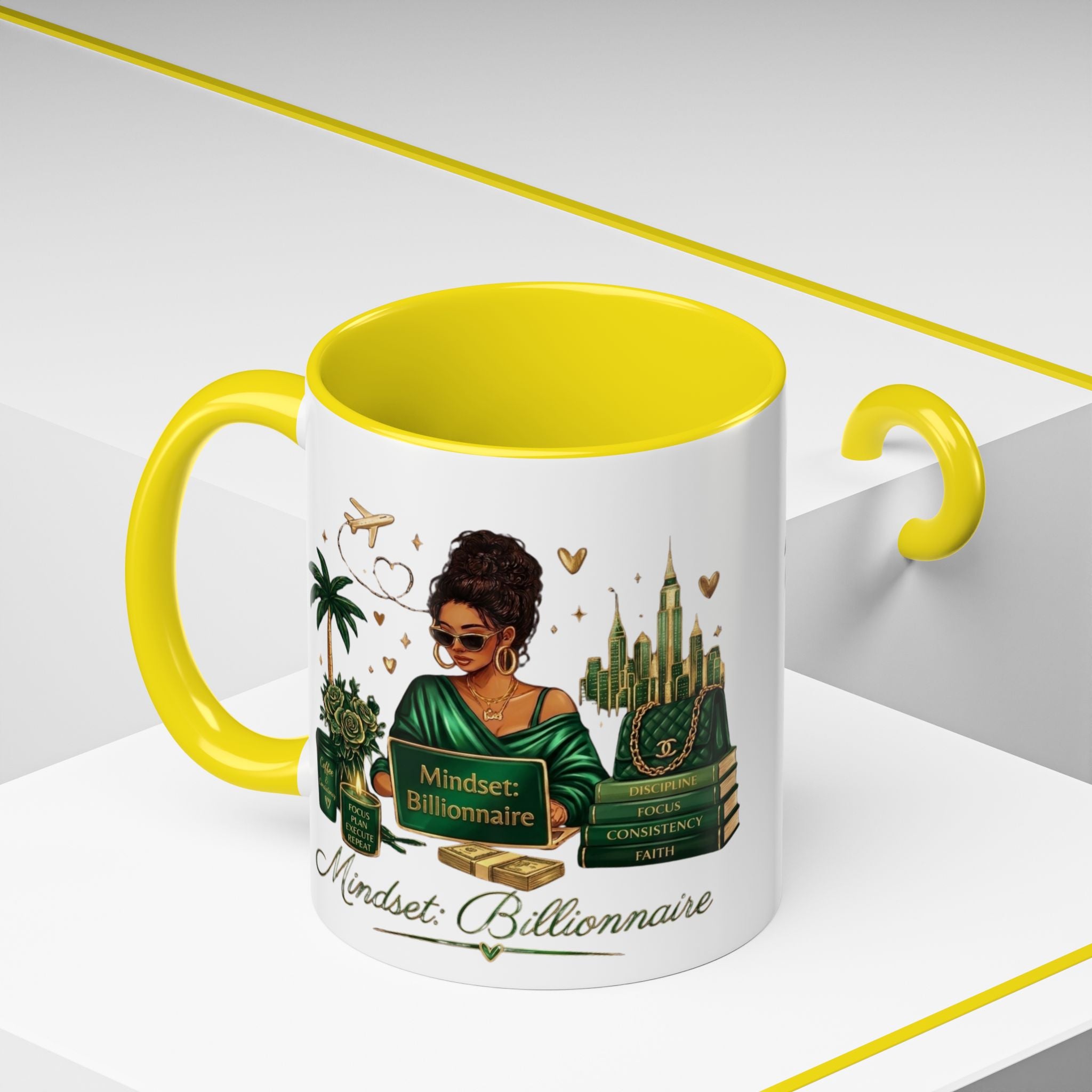 Mindset: Billionaire Accent Coffee Mug — Inspirational Black Woman Design