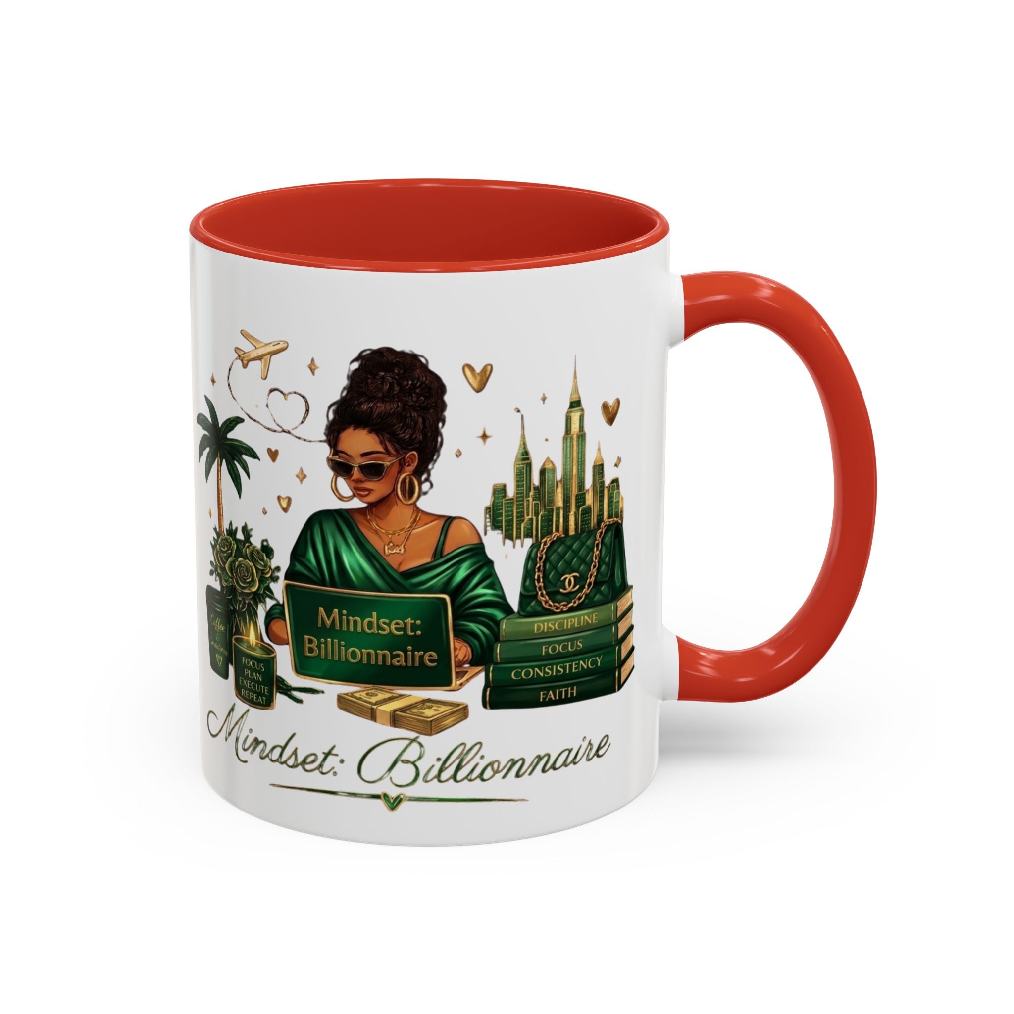 Mindset: Billionaire Accent Coffee Mug — Inspirational Black Woman Design