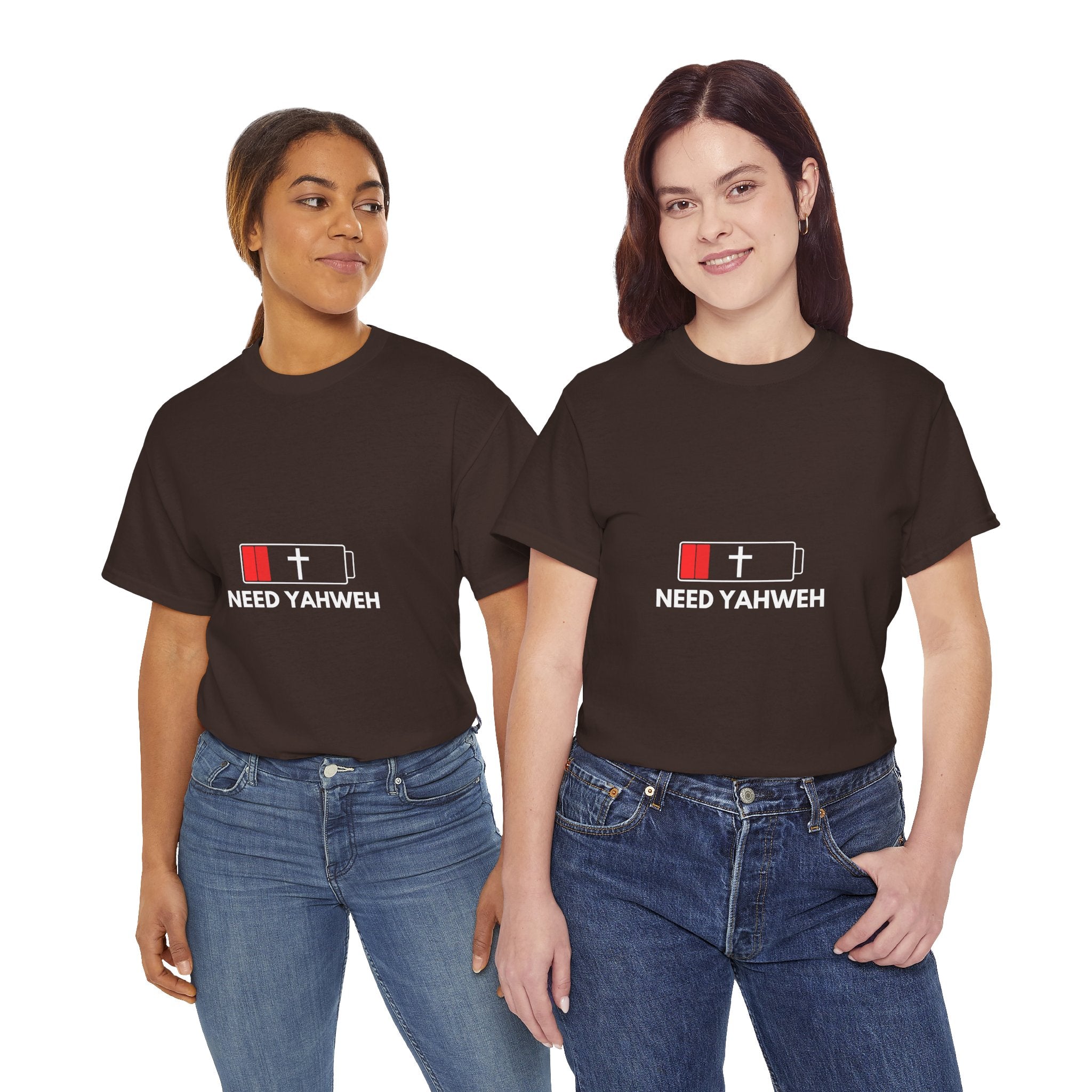 Christian T-Shirt - Low Battery Cross Design "Need Yahweh" Faith Tee