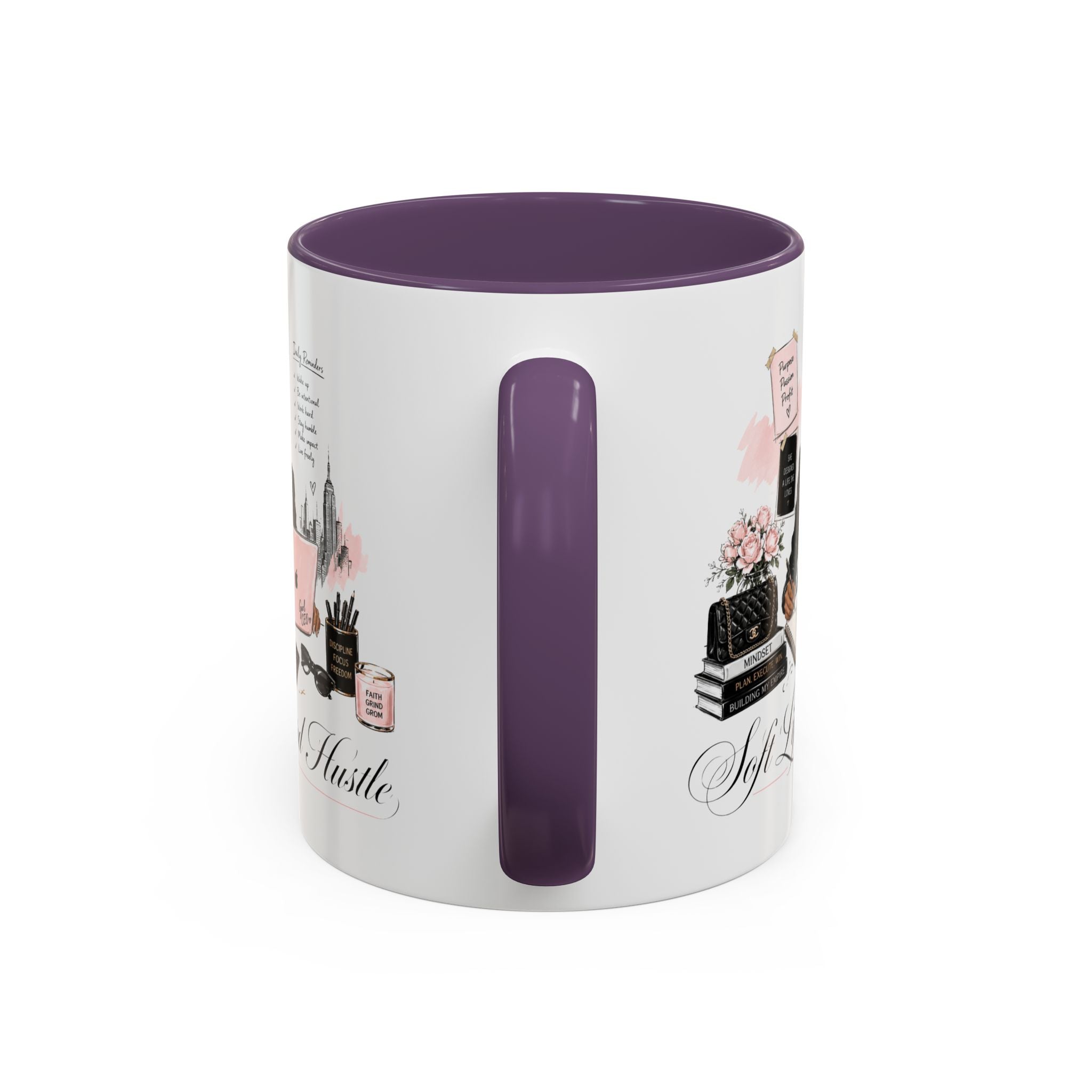 Soft Life, Hard Hustle Accent Coffee Mug – Pink & Black Motivational Office Gift